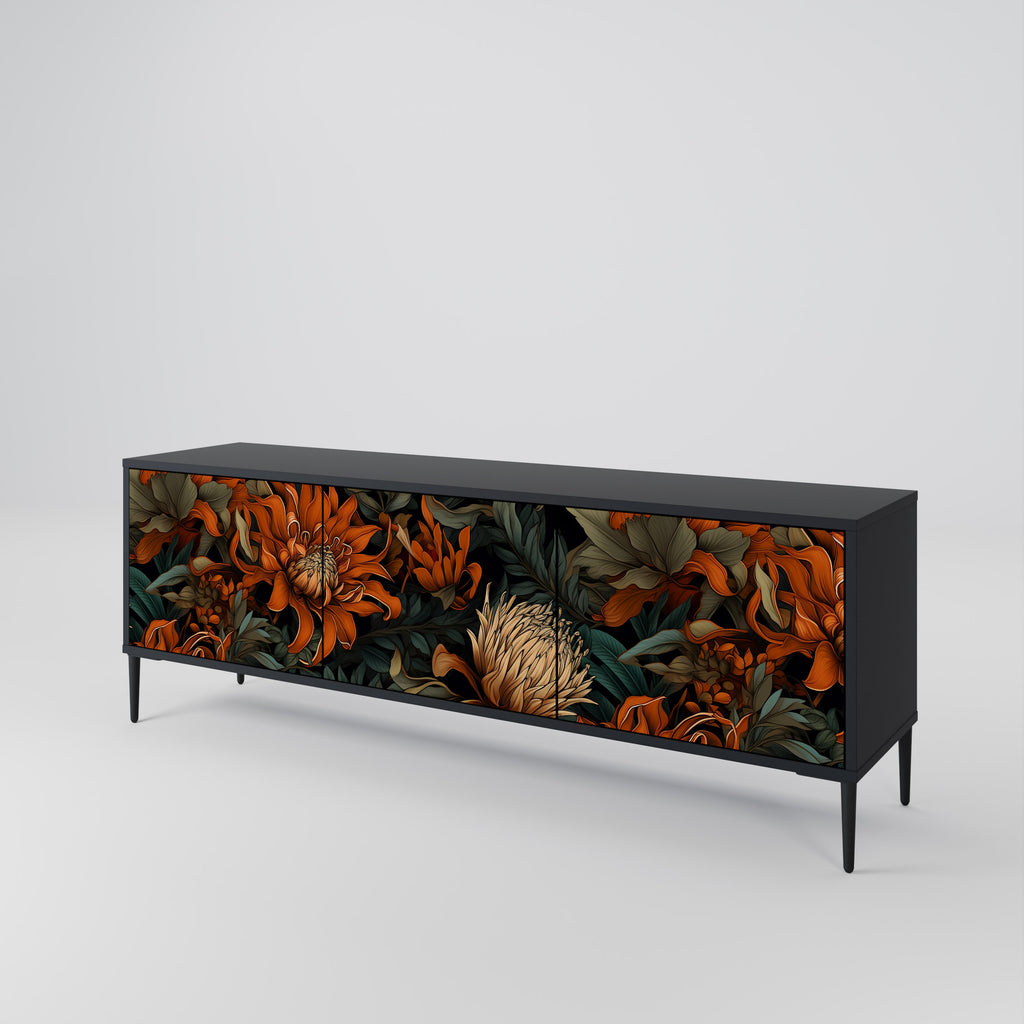 DAWN BLOOM 3-Door TV Stand in Black Finish
