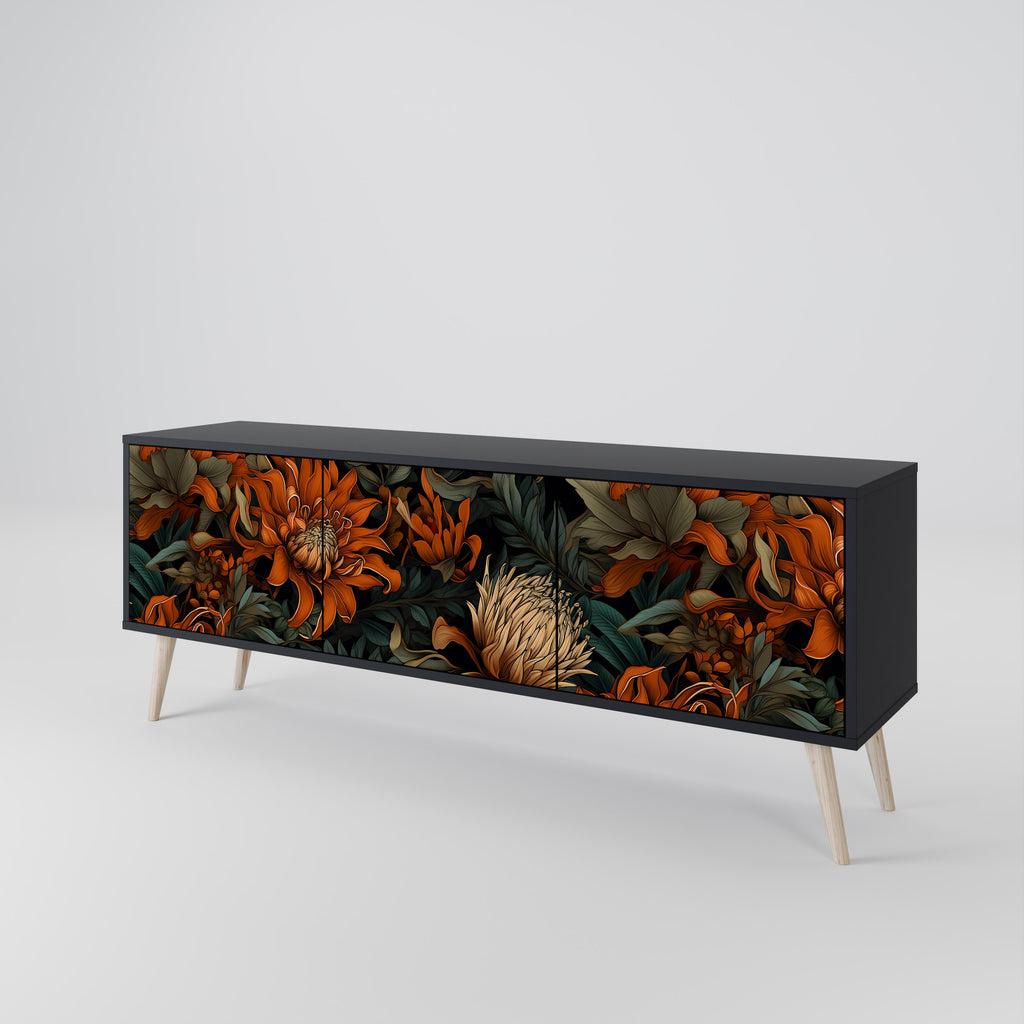 DAWN BLOOM 3-Door TV Stand in Black Finish