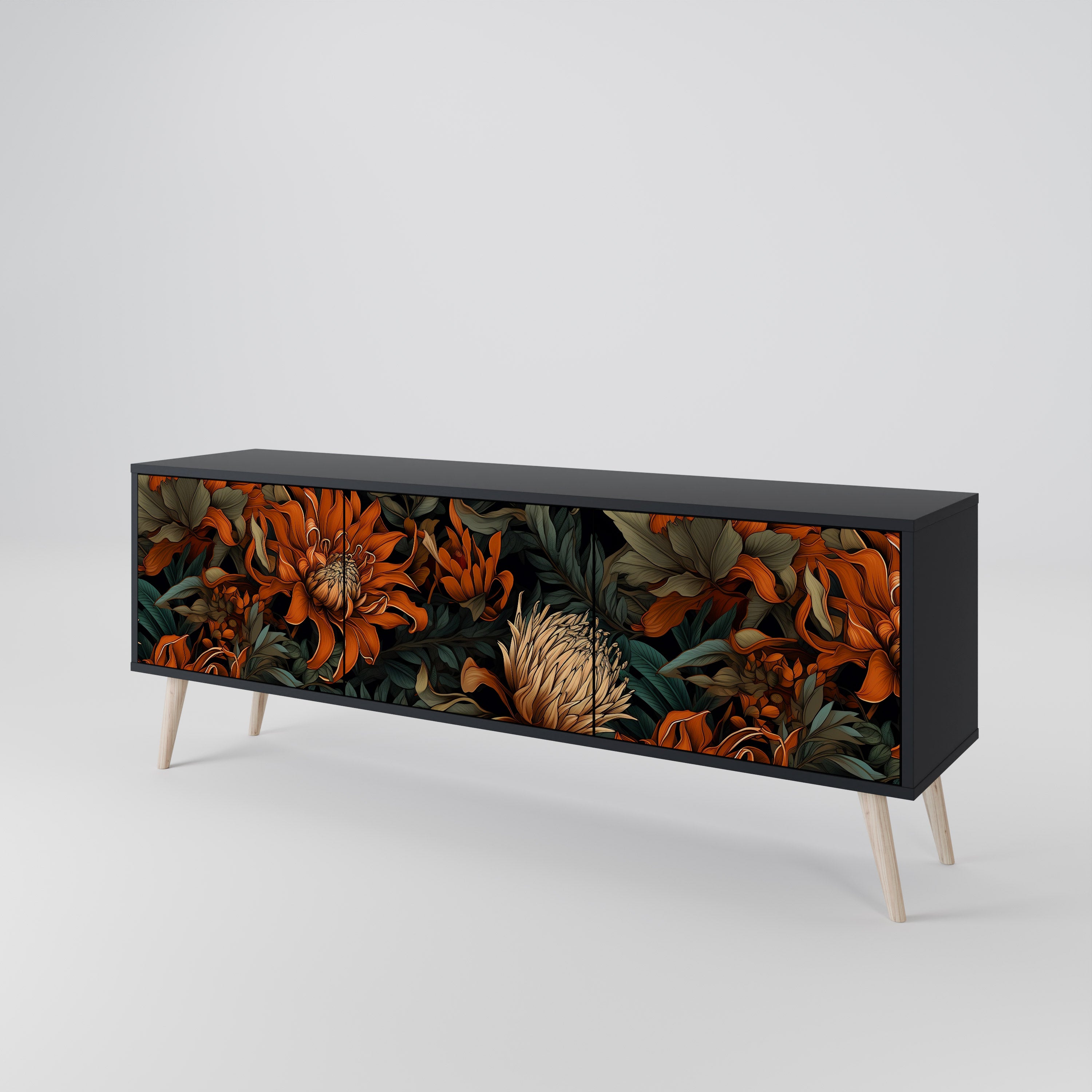 DAWN BLOOM 3-Door TV Stand in Black Finish