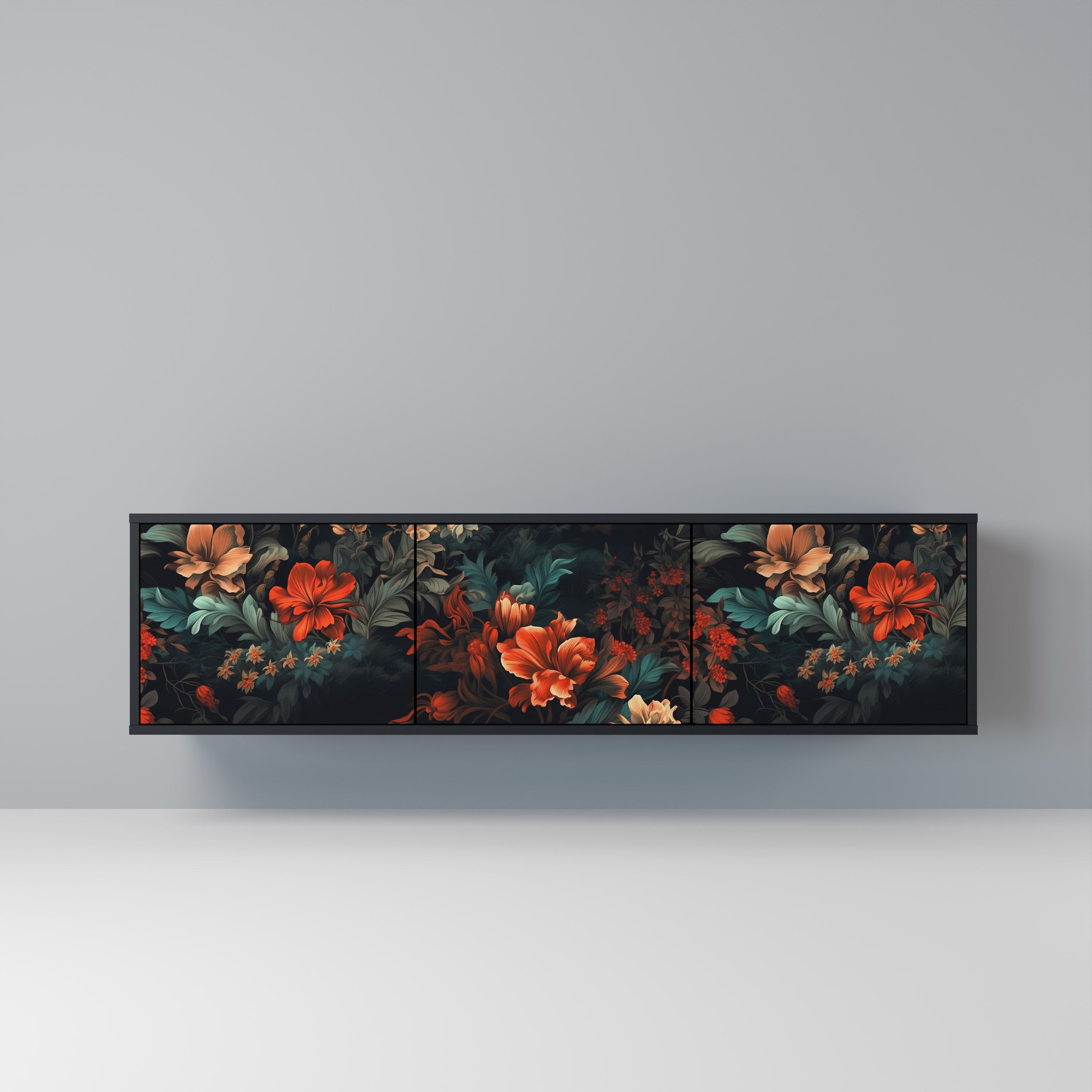 IMAGINARY BLOSSOM 3-Door TV Stand in Black Finish
