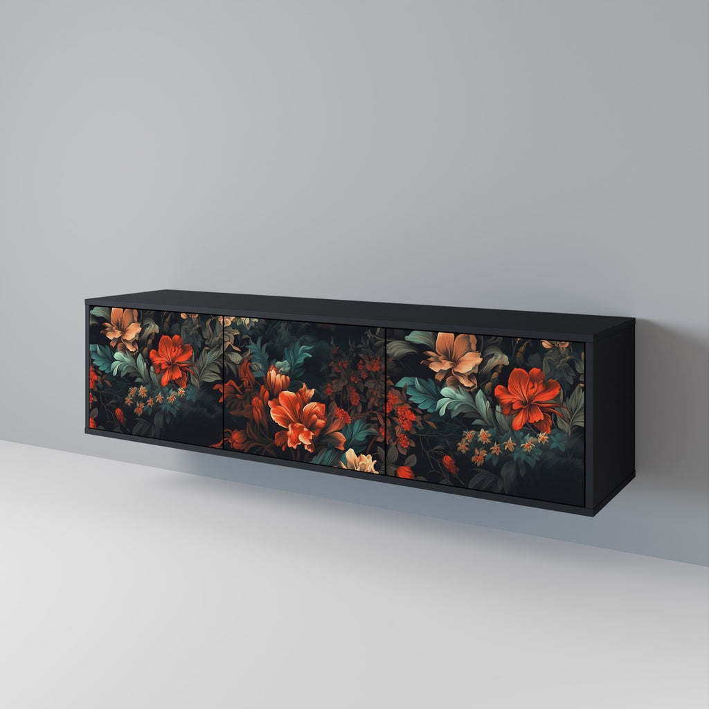 IMAGINARY BLOSSOM 3-Door TV Stand in Black Finish