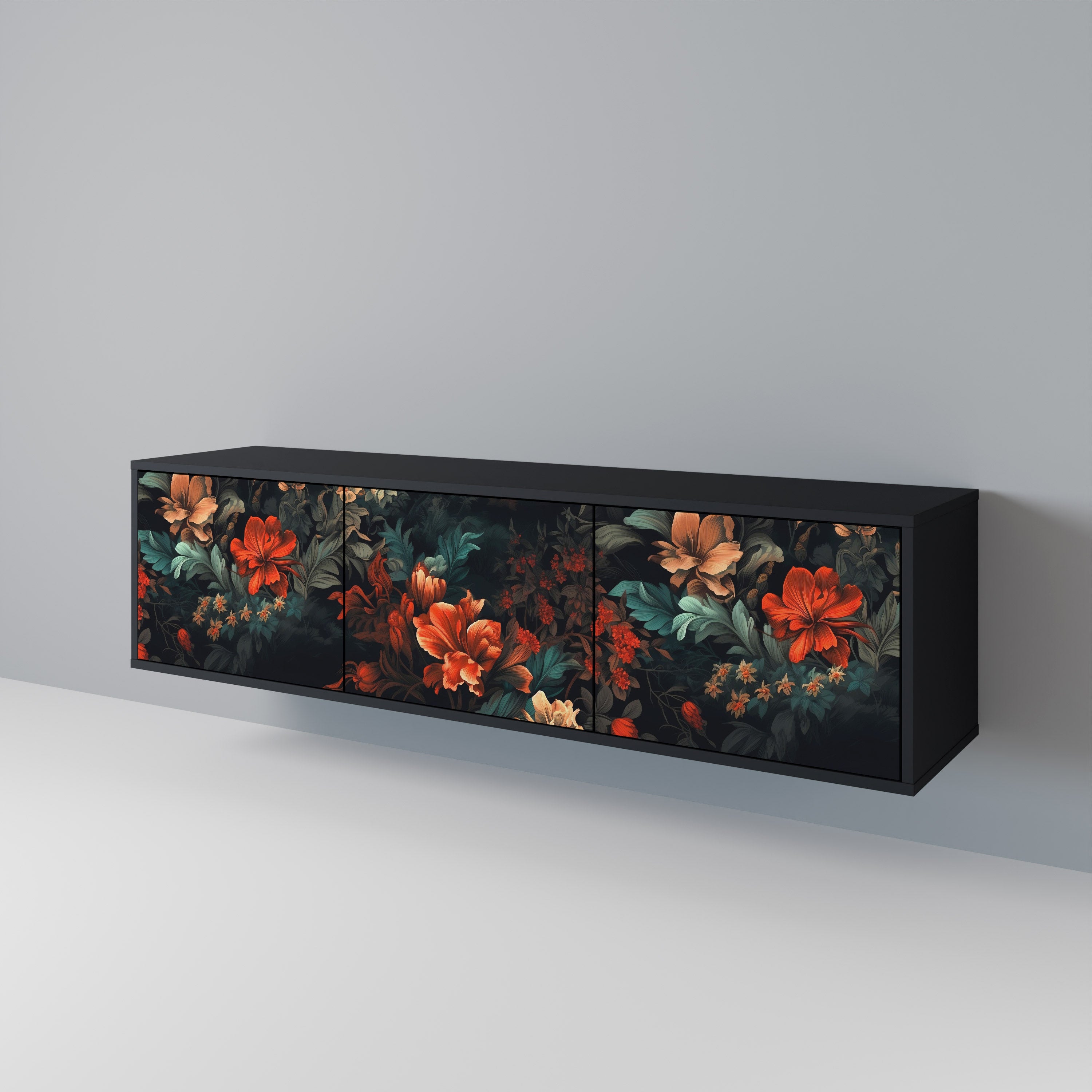 IMAGINARY BLOSSOM 3-Door TV Stand in Black Finish
