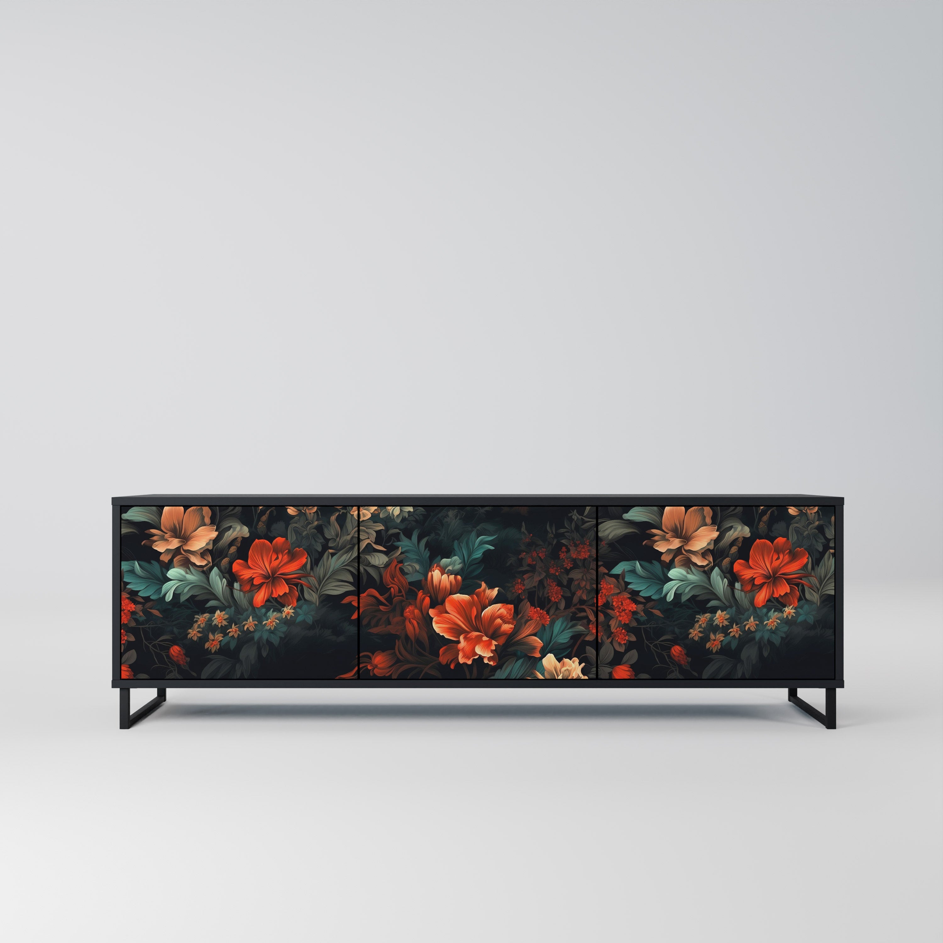 IMAGINARY BLOSSOM 3-Door TV Stand in Black Finish