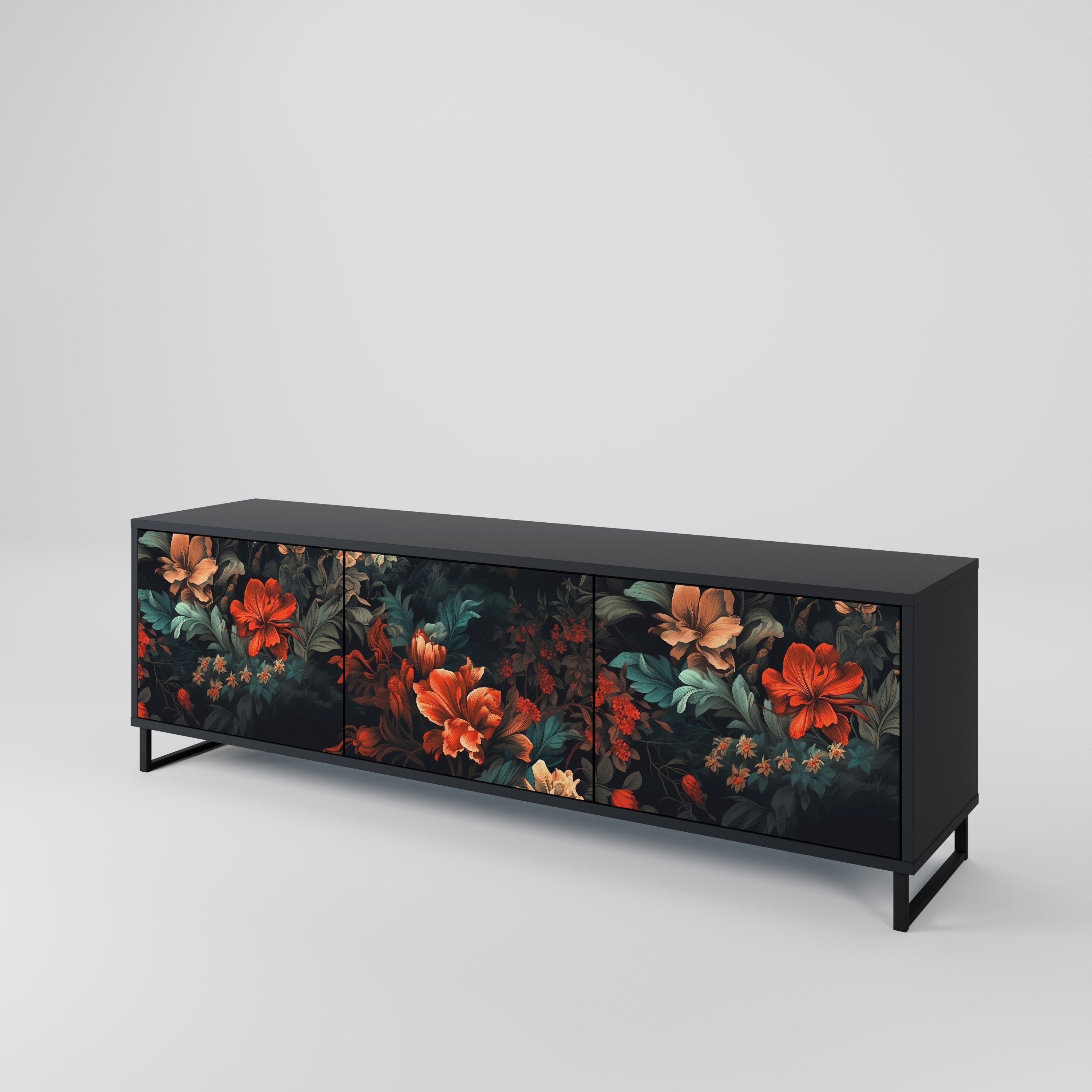 IMAGINARY BLOSSOM 3-Door TV Stand in Black Finish