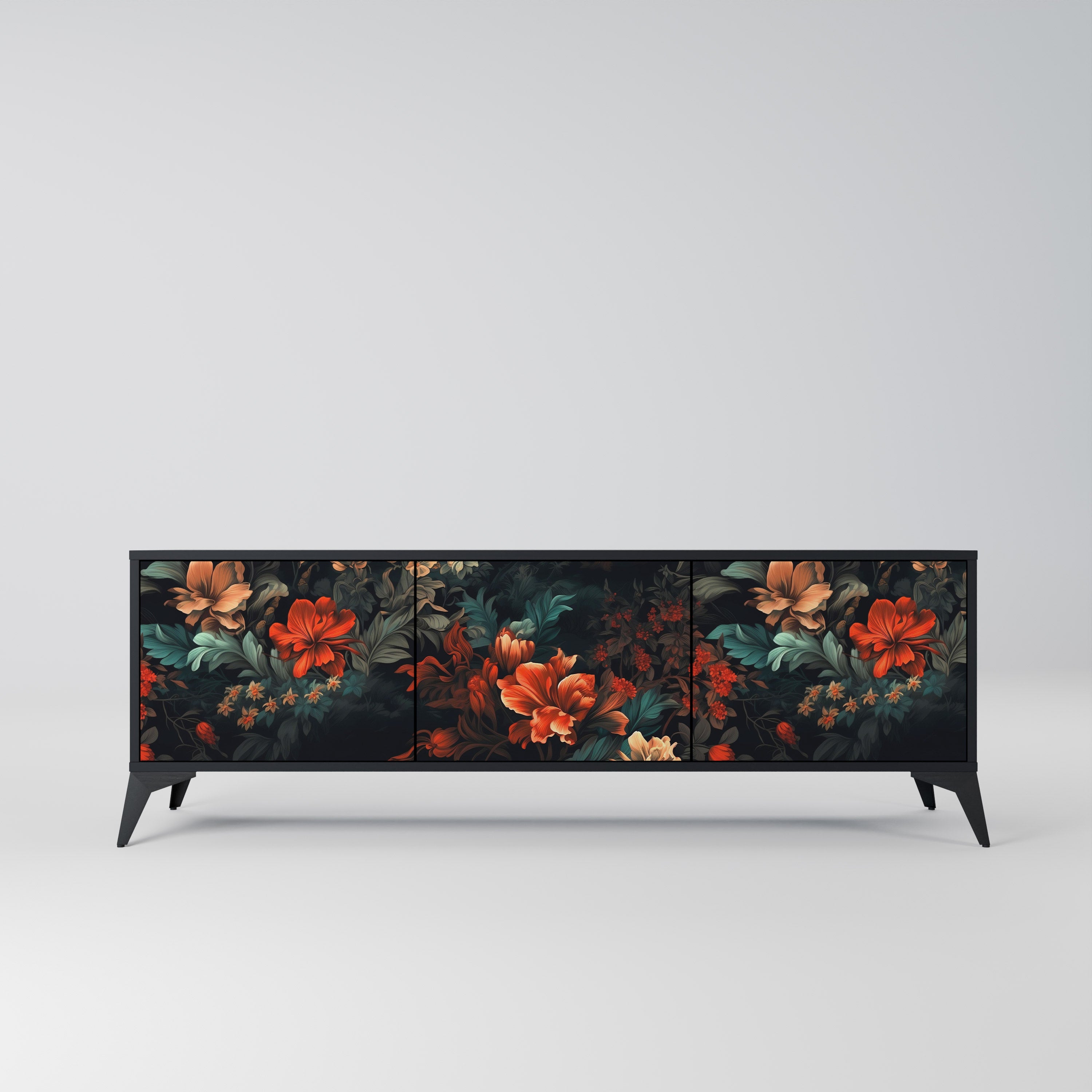 IMAGINARY BLOSSOM 3-Door TV Stand in Black Finish