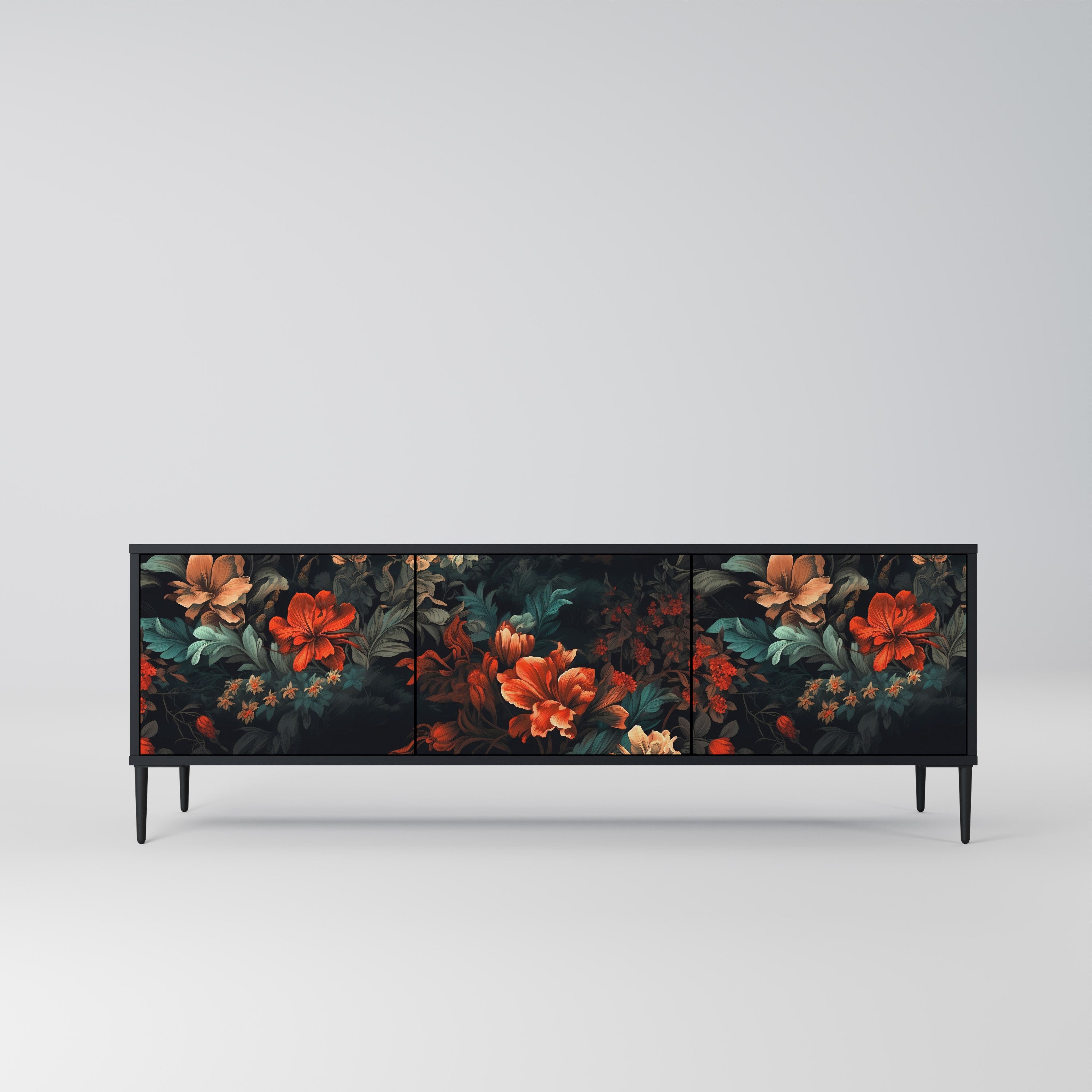 IMAGINARY BLOSSOM 3-Door TV Stand in Black Finish