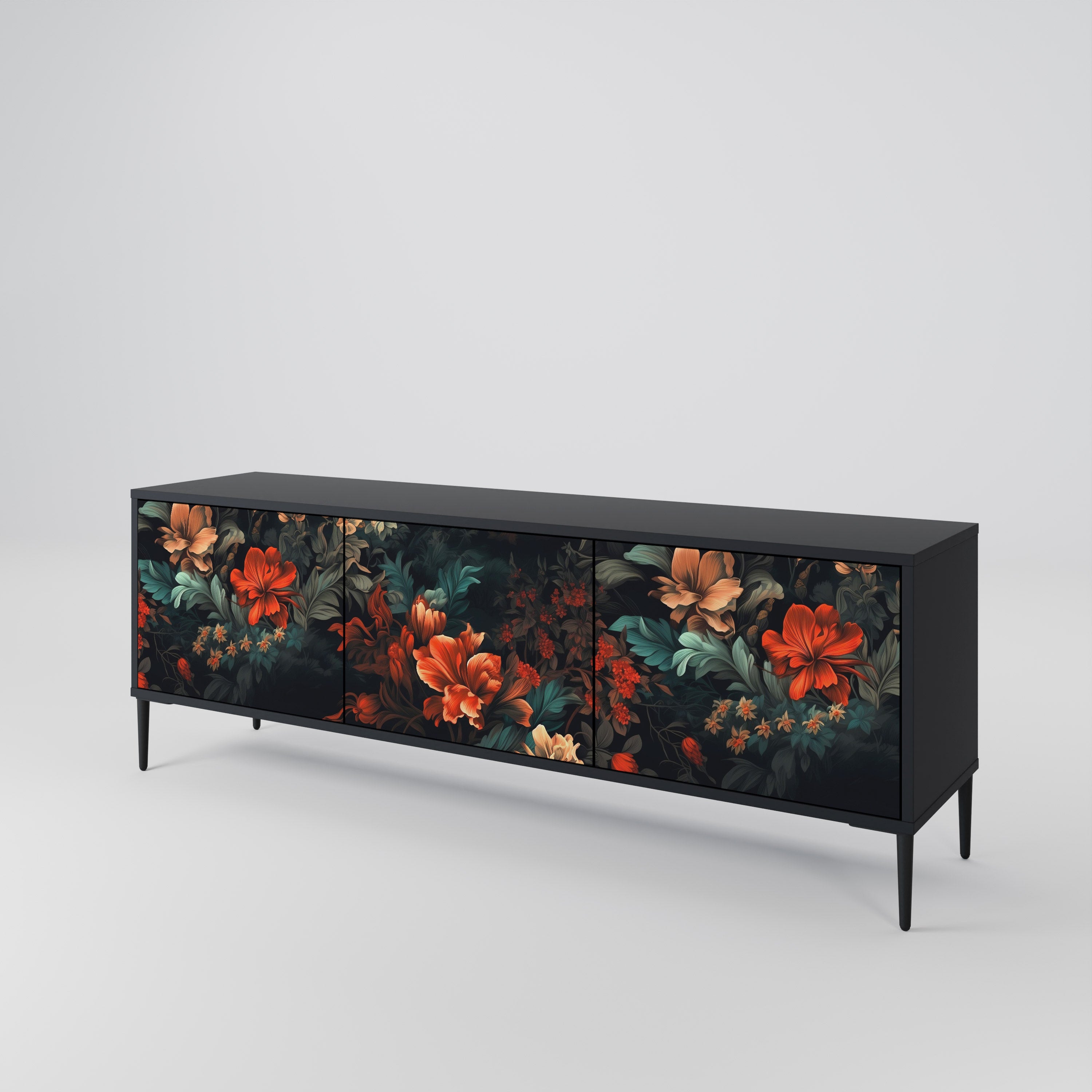 IMAGINARY BLOSSOM 3-Door TV Stand in Black Finish