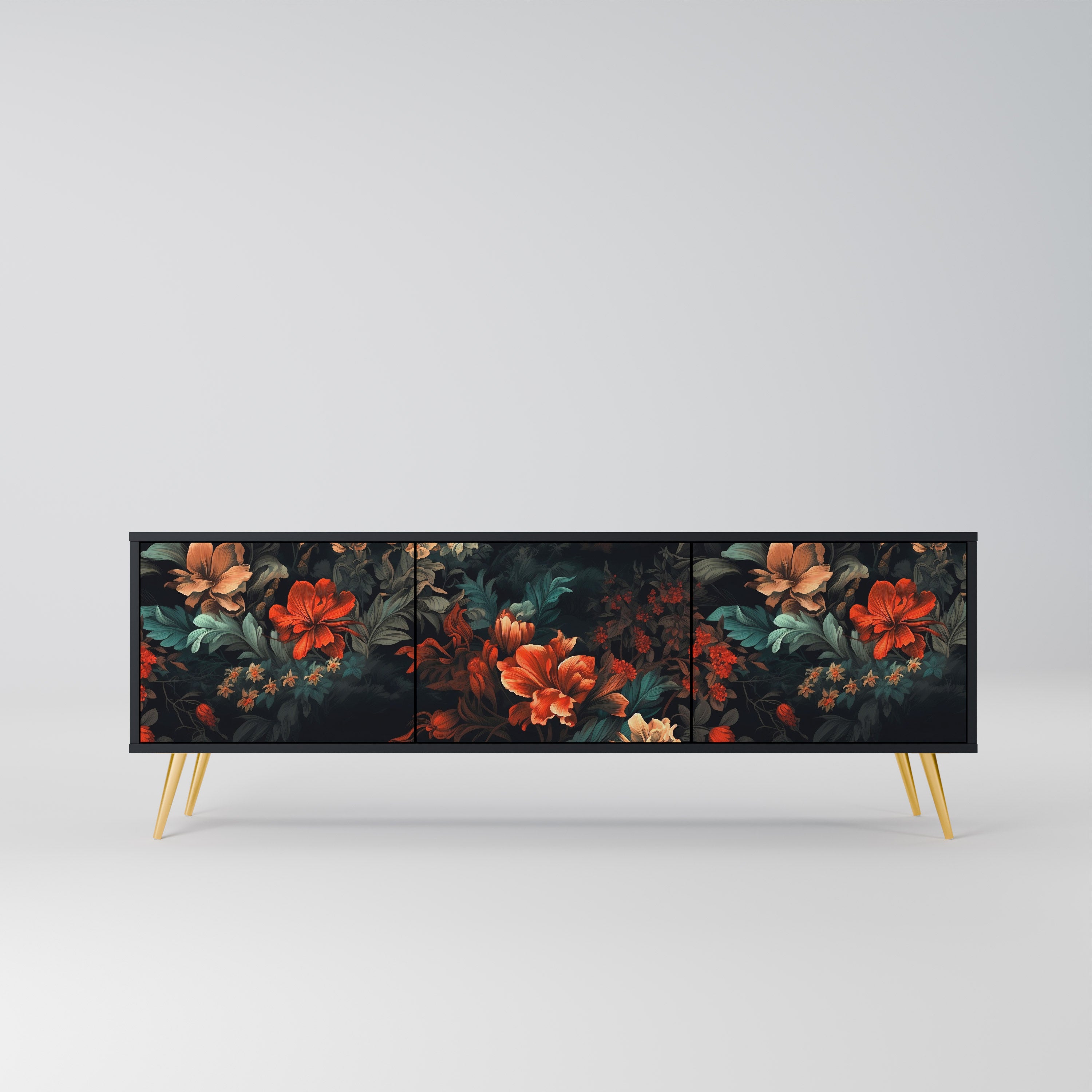 IMAGINARY BLOSSOM 3-Door TV Stand in Black Finish