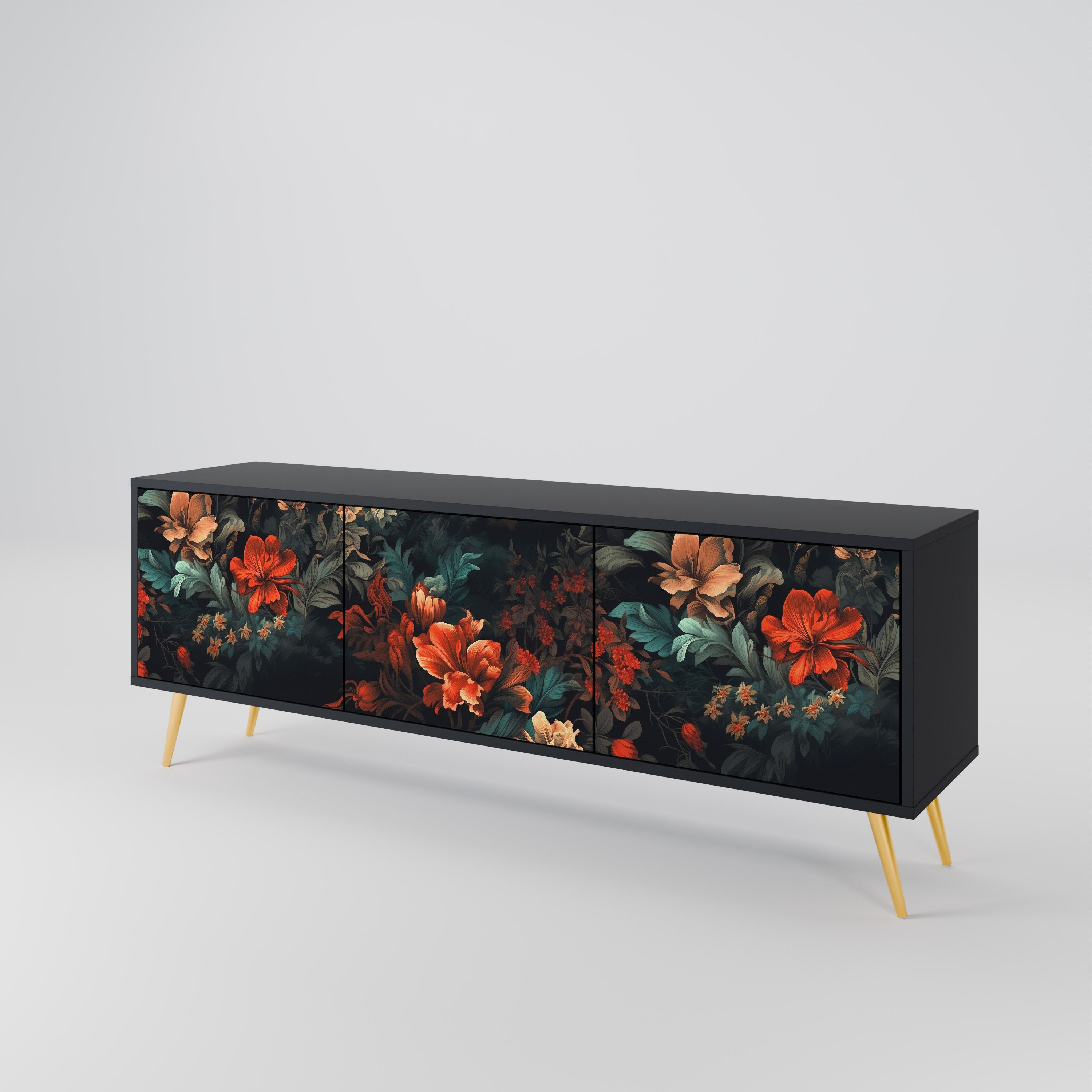 IMAGINARY BLOSSOM 3-Door TV Stand in Black Finish