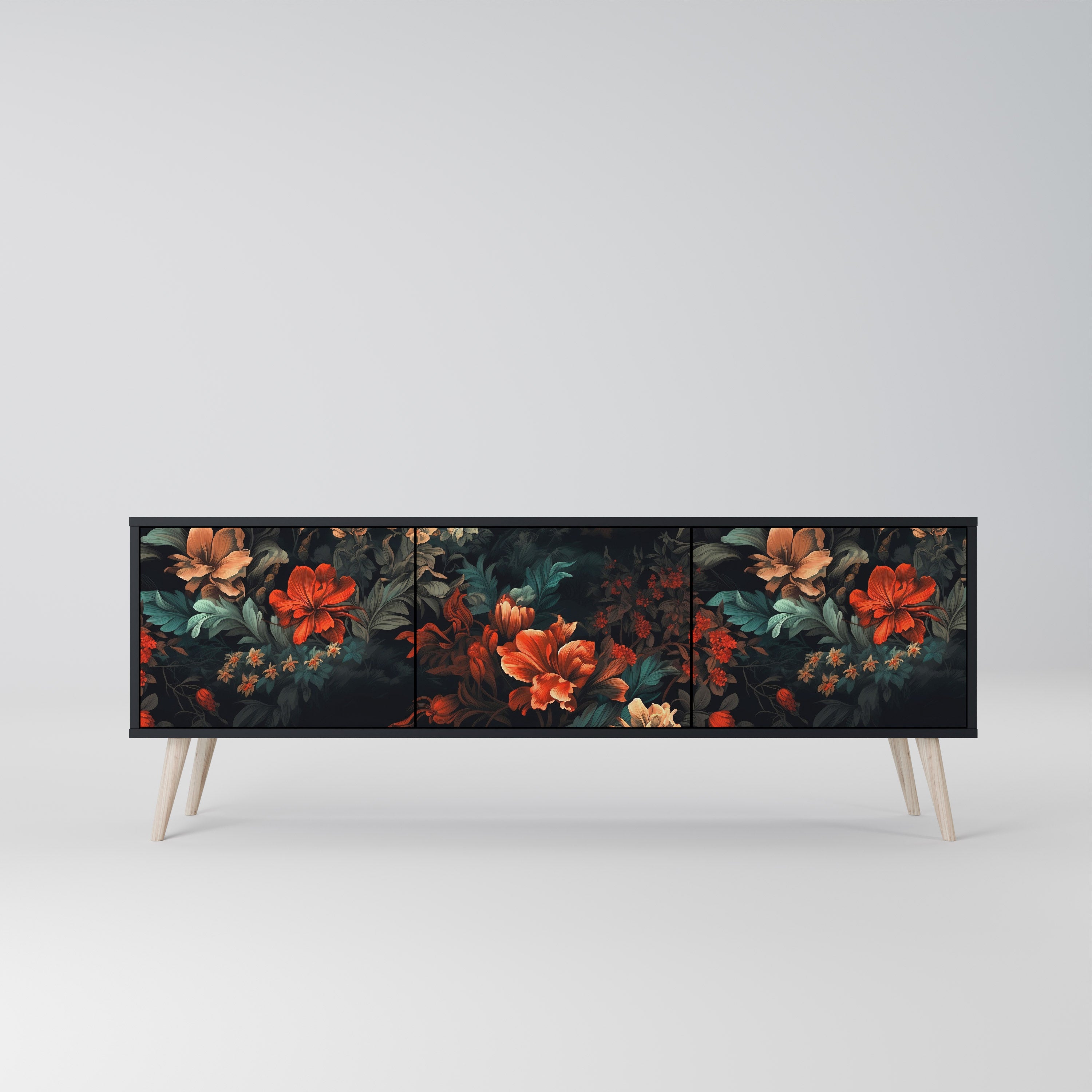IMAGINARY BLOSSOM 3-Door TV Stand in Black Finish