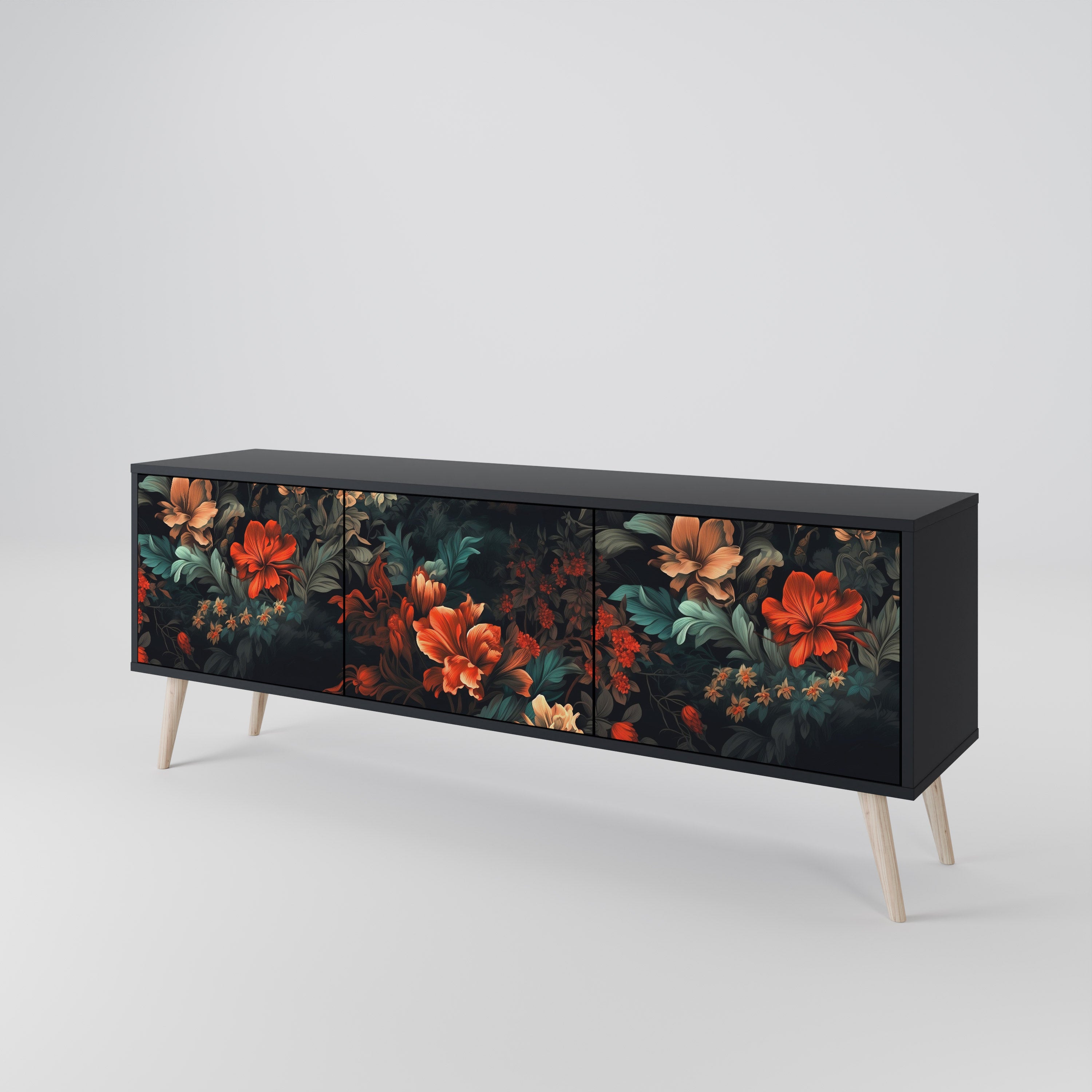 IMAGINARY BLOSSOM 3-Door TV Stand in Black Finish