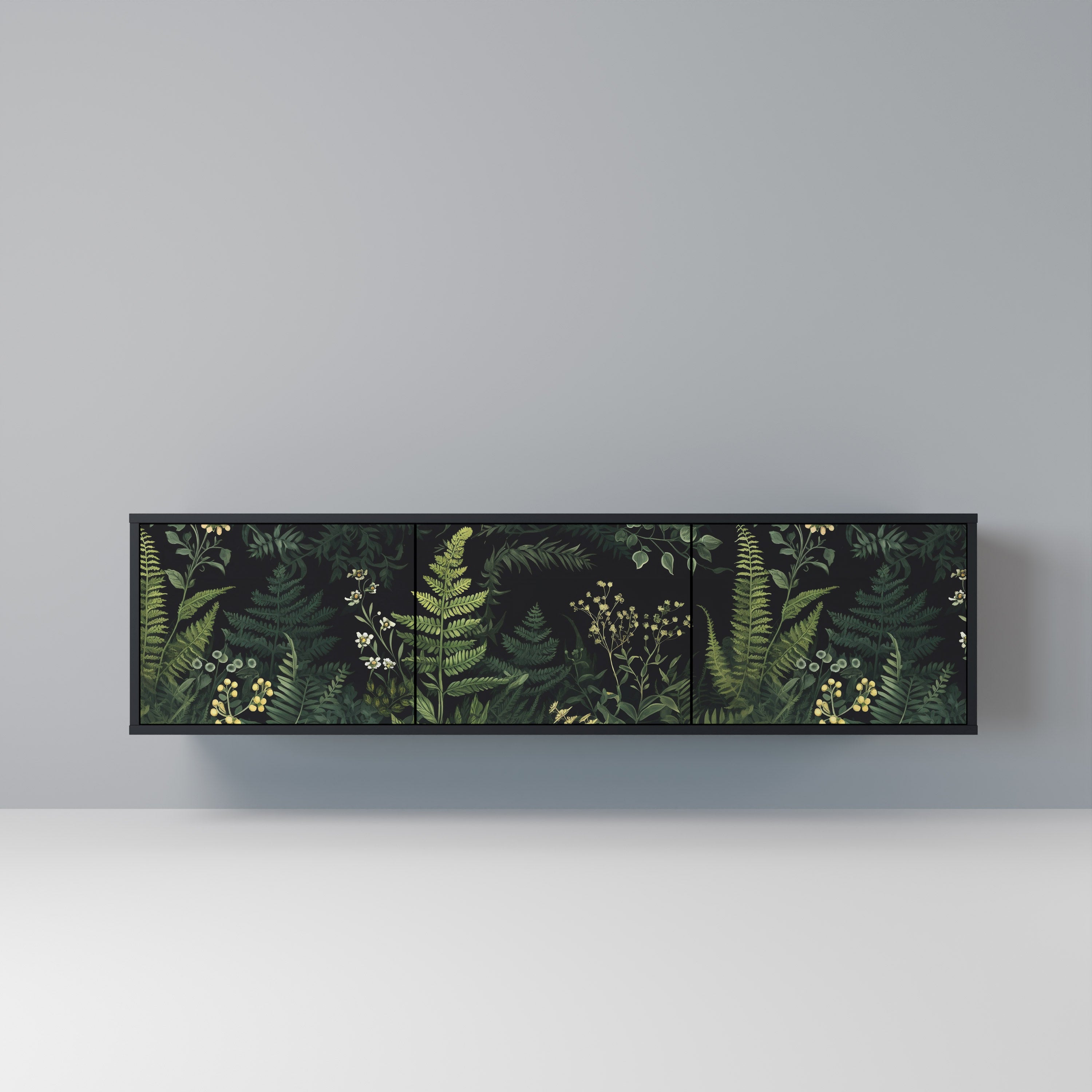 FERN FLOWERS 3-Door TV Stand in Black Finish