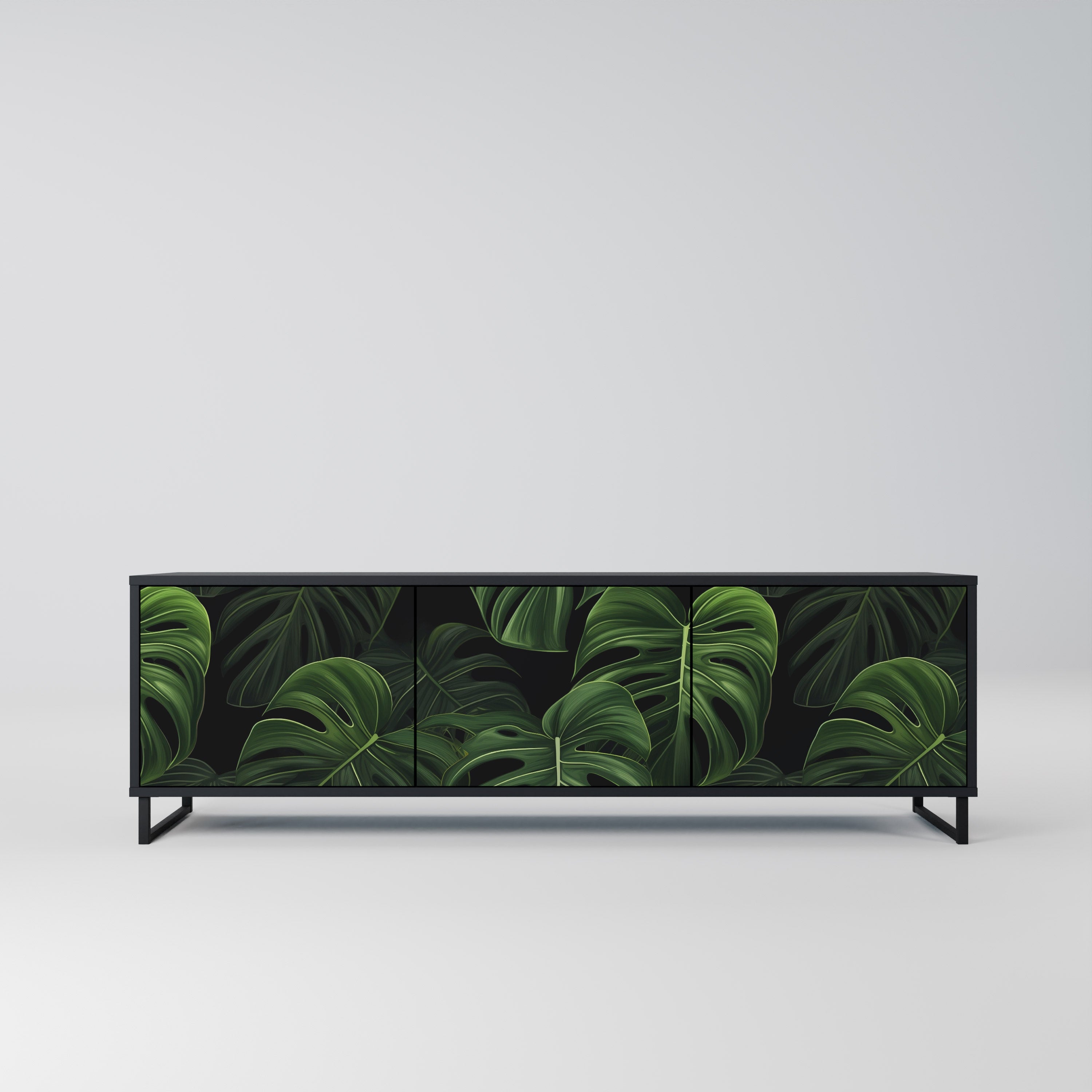 INFINITE MONSTERA 3-Door TV Stand in Black Finish