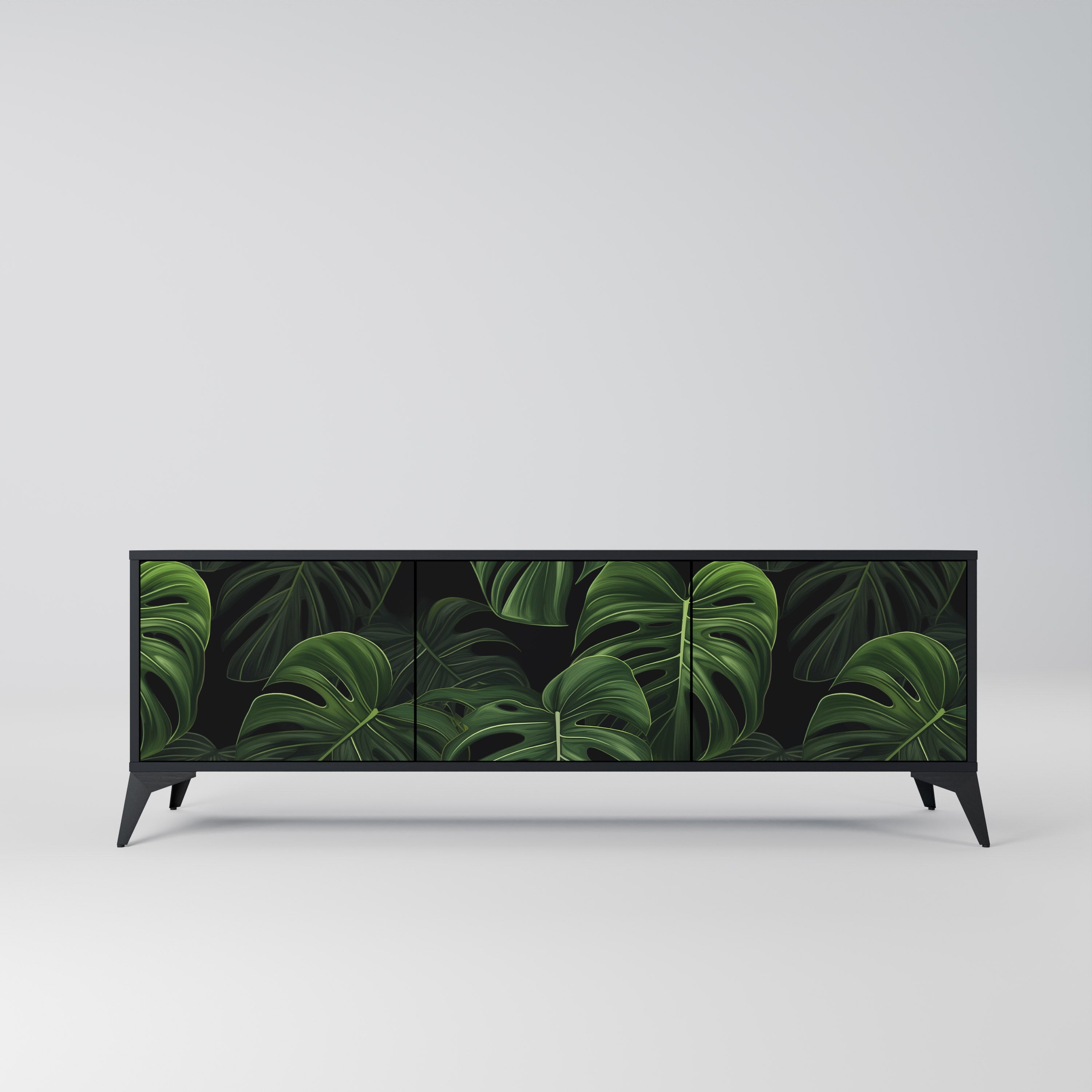 INFINITE MONSTERA 3-Door TV Stand in Black Finish