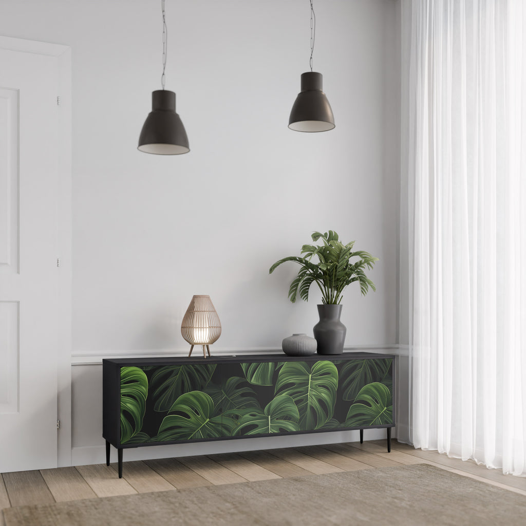 INFINITE MONSTERA 3-Door TV Stand in Black Finish