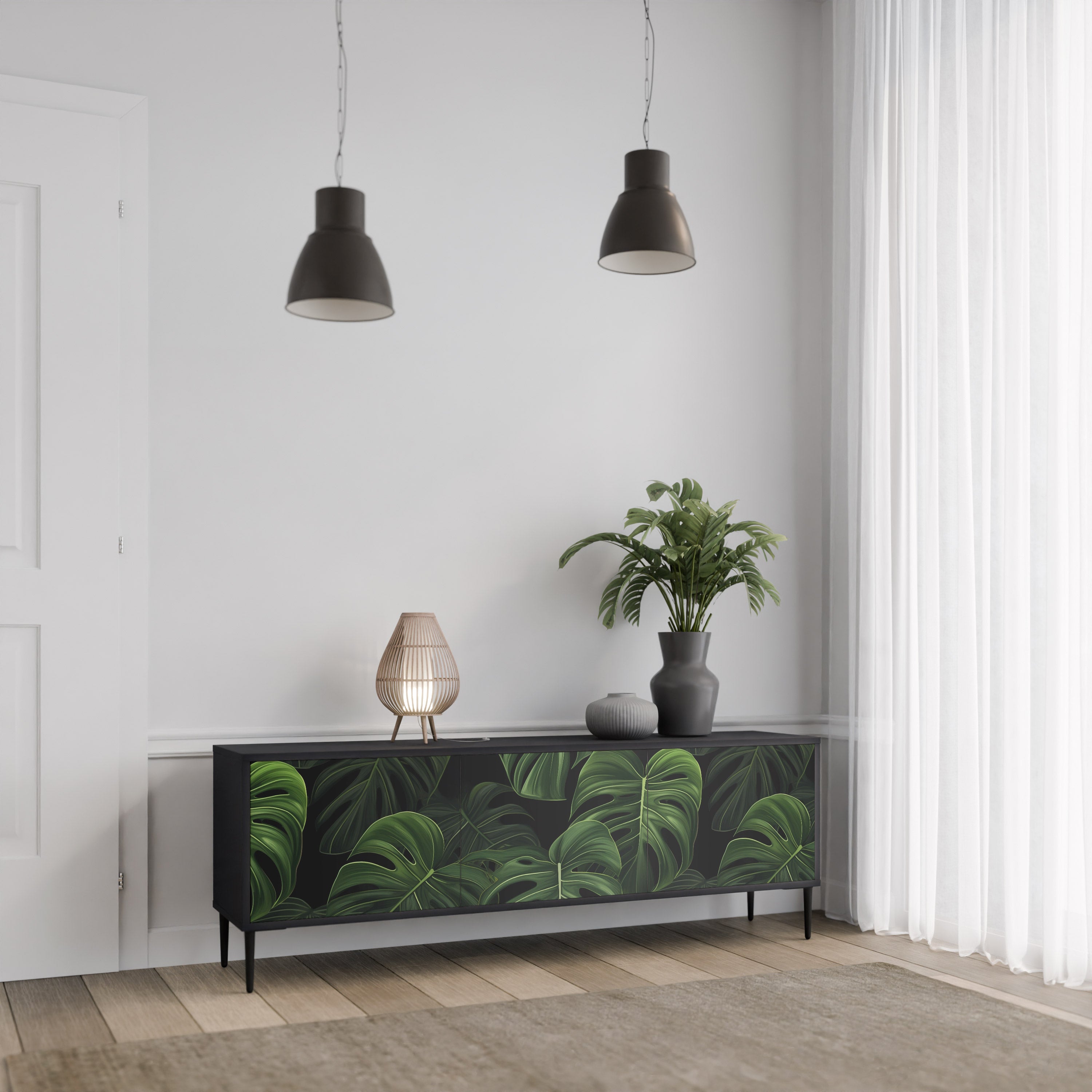 INFINITE MONSTERA 3-Door TV Stand in Black Finish