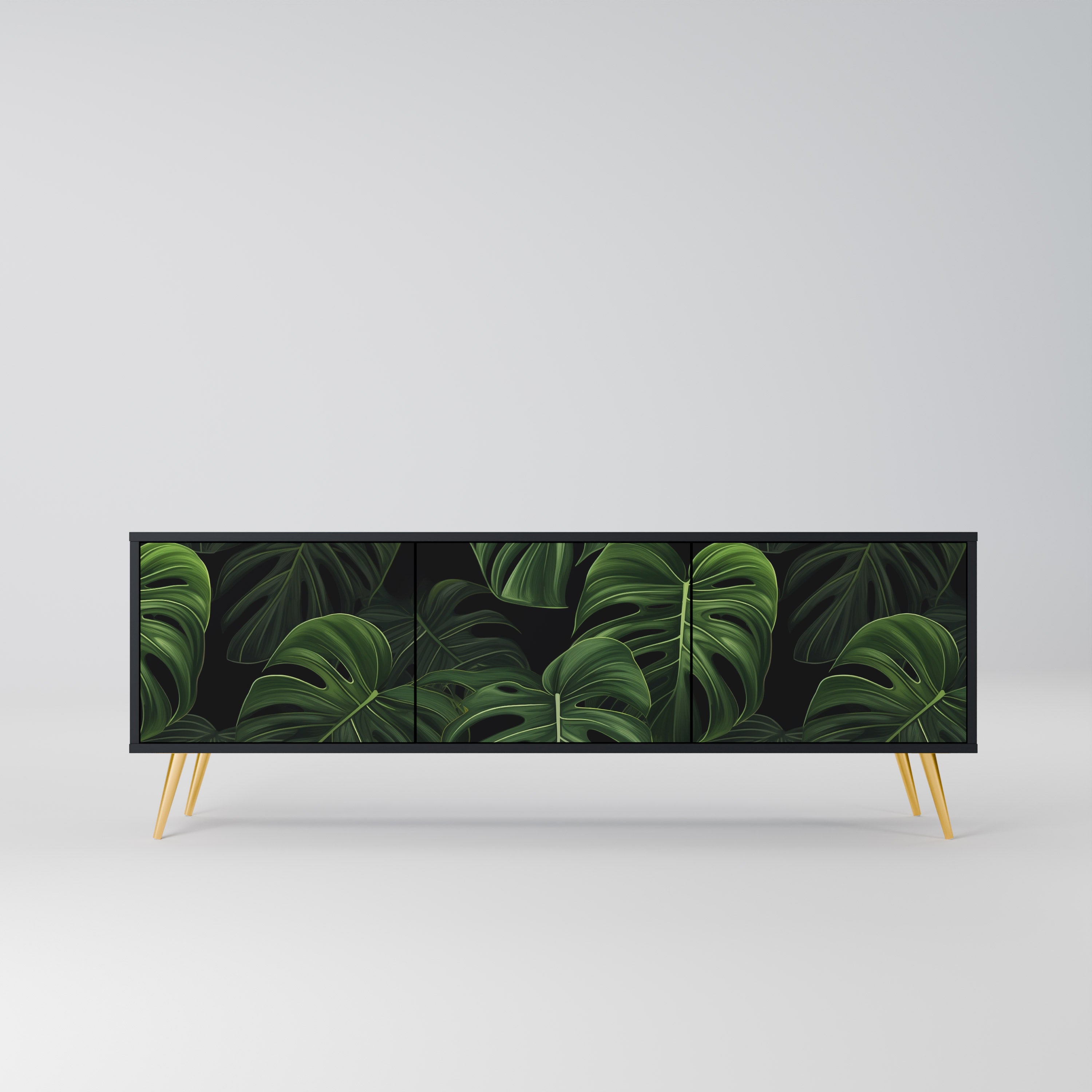 INFINITE MONSTERA 3-Door TV Stand in Black Finish