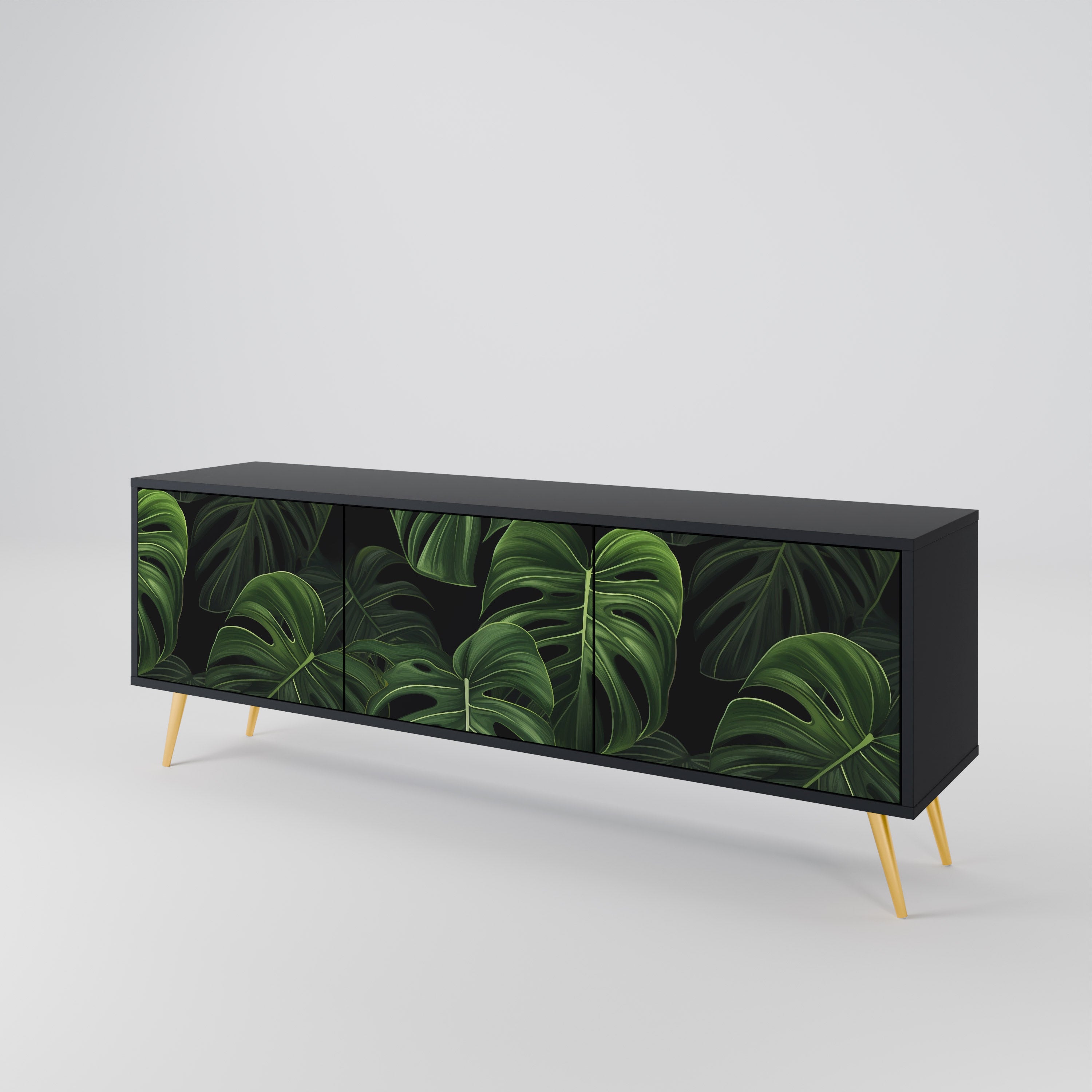 INFINITE MONSTERA 3-Door TV Stand in Black Finish