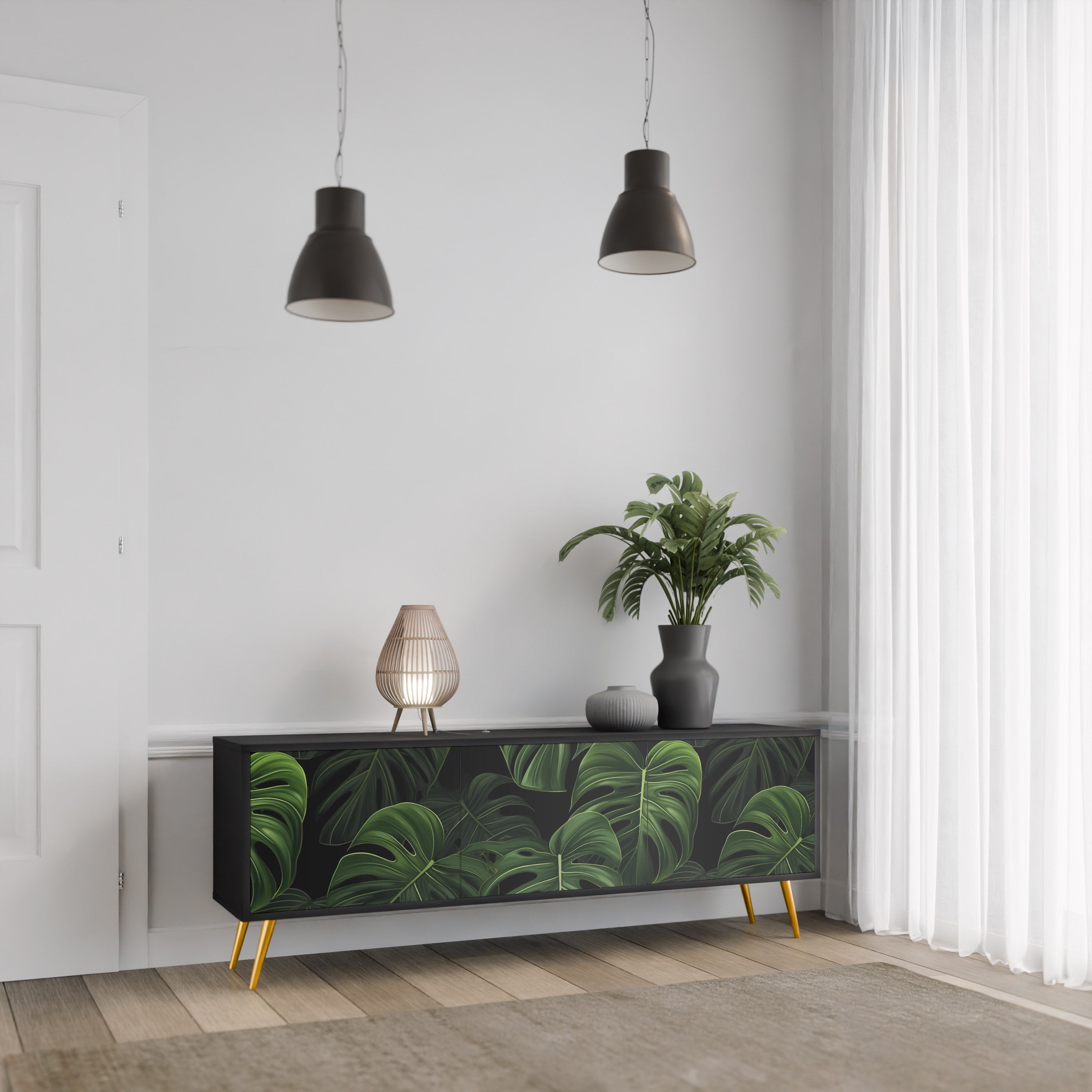 INFINITE MONSTERA 3-Door TV Stand in Black Finish