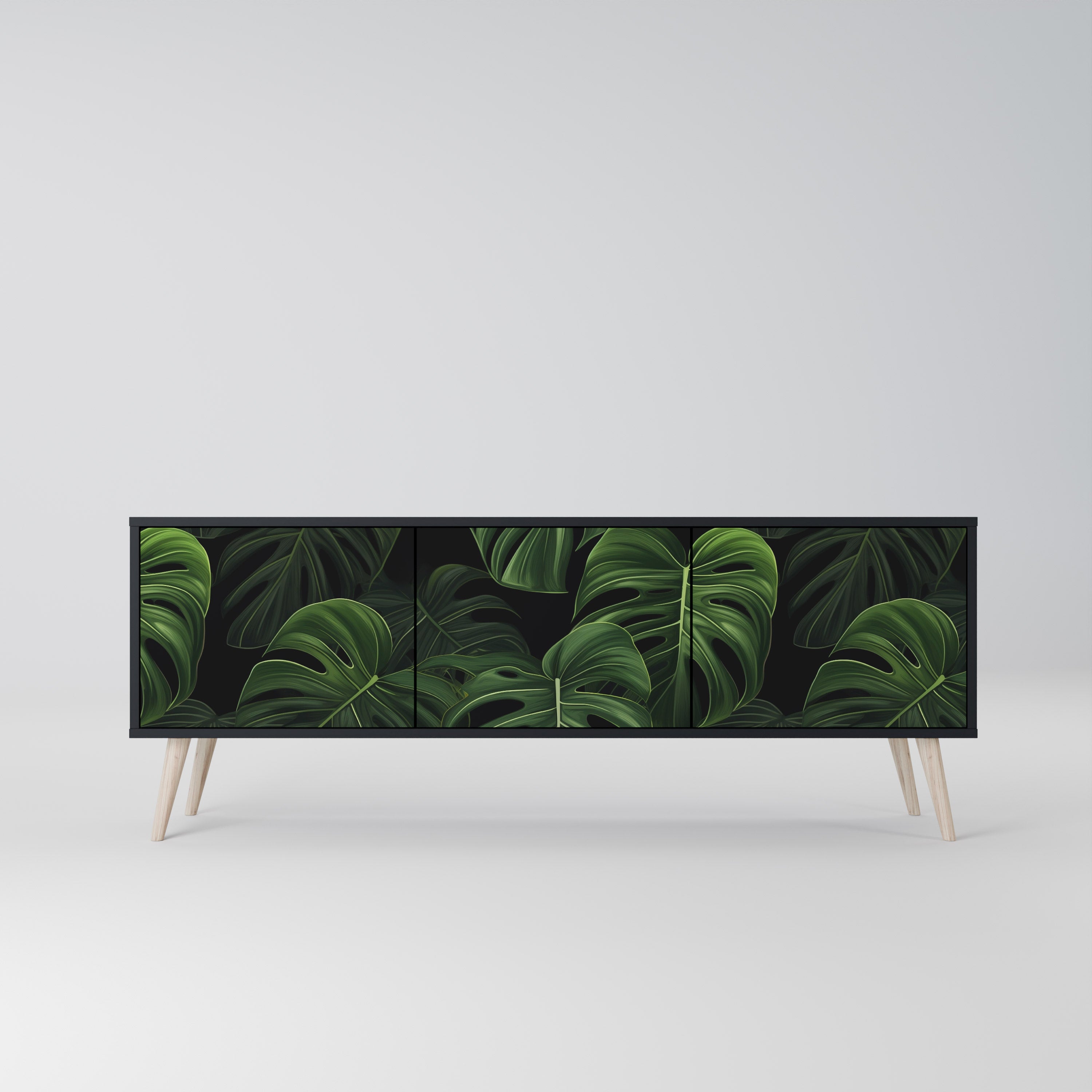 INFINITE MONSTERA 3-Door TV Stand in Black Finish