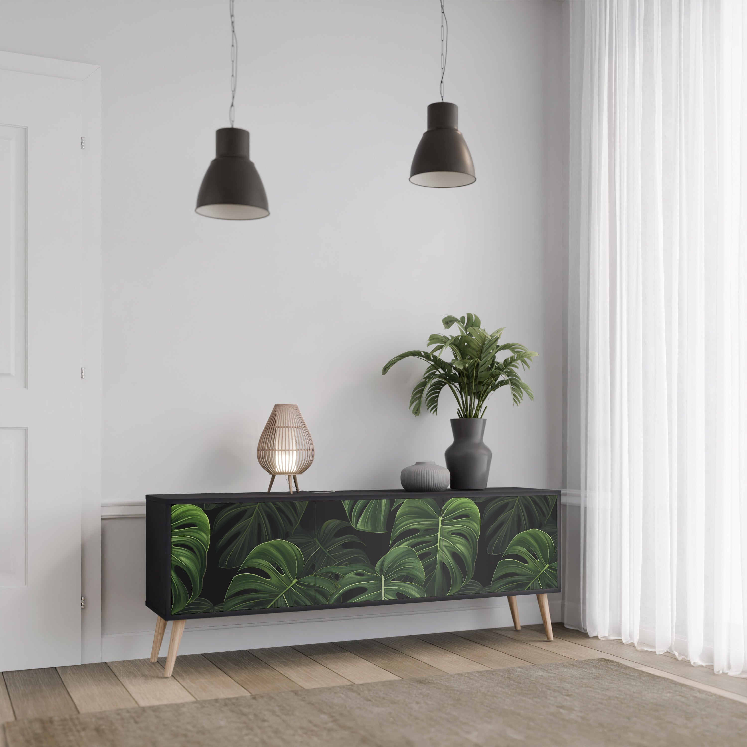 INFINITE MONSTERA 3-Door TV Stand in Black Finish