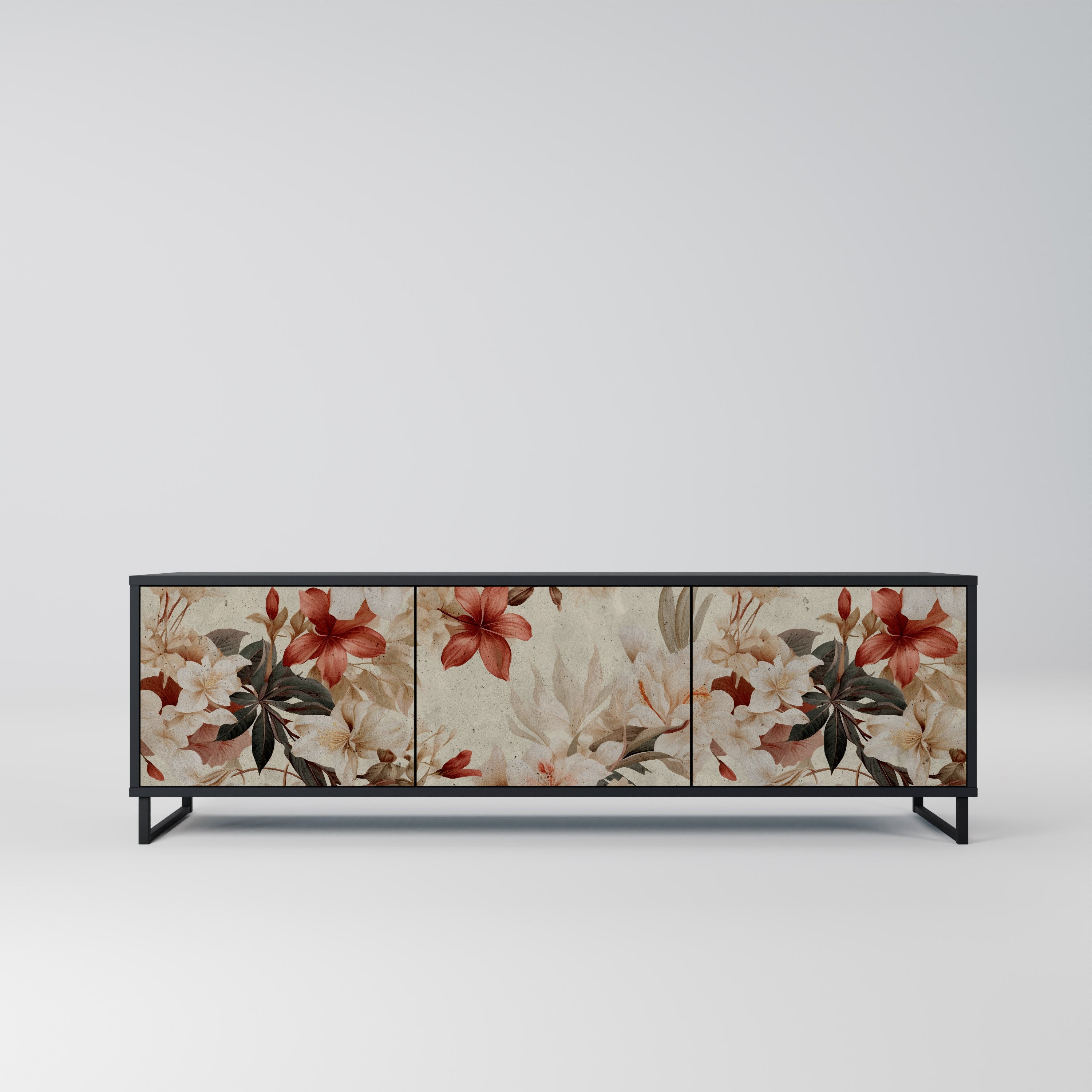 PETAL HARMONY 3-Door TV Stand in Black Finish