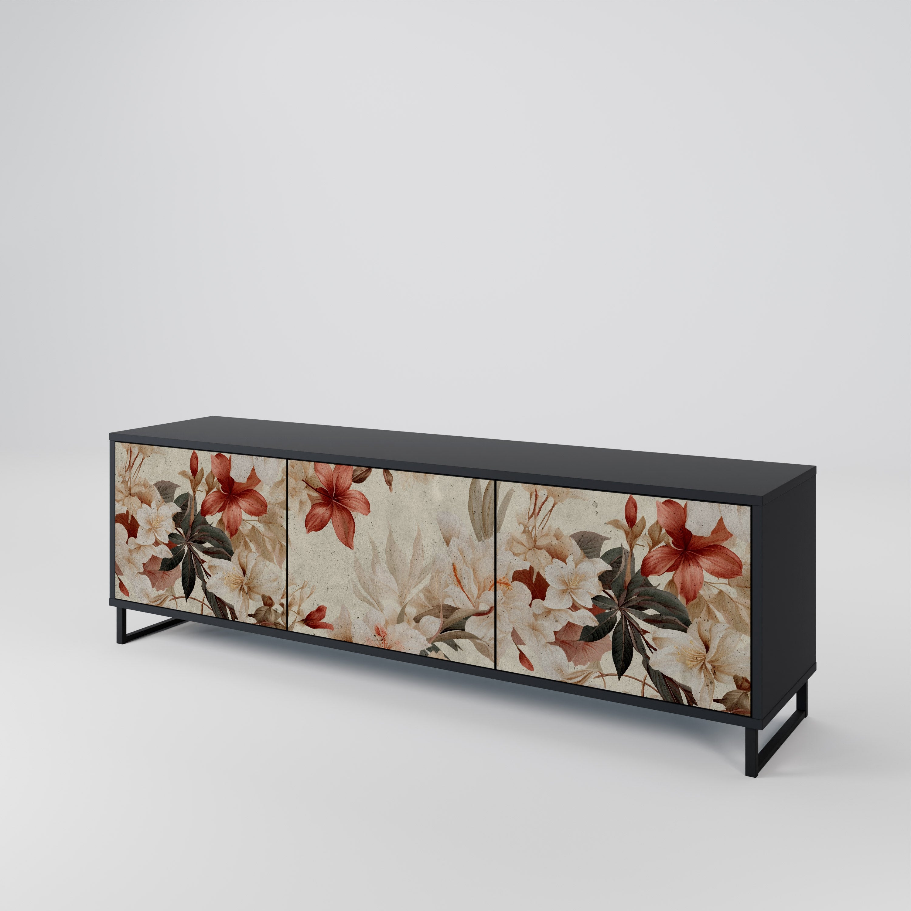 PETAL HARMONY 3-Door TV Stand in Black Finish