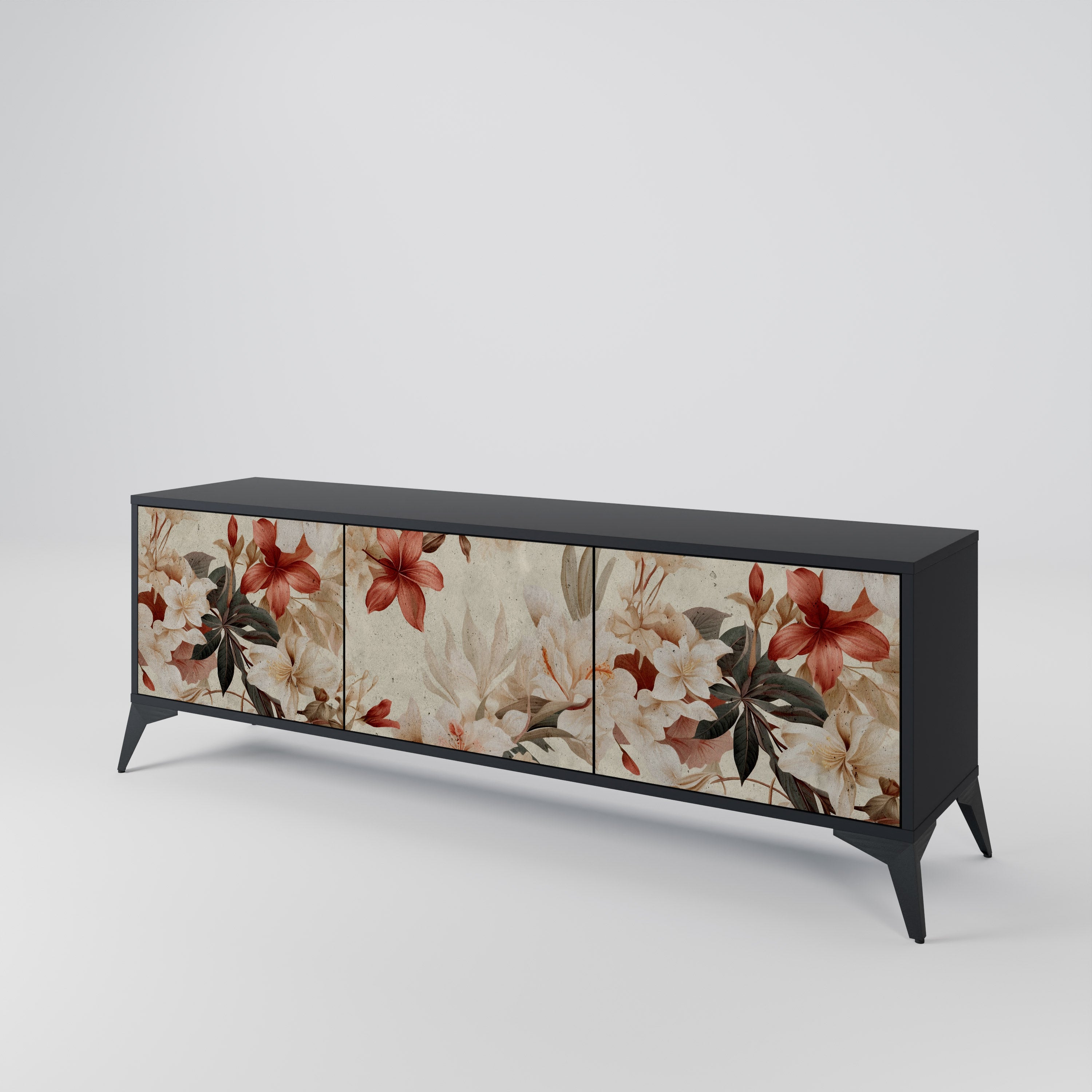 PETAL HARMONY 3-Door TV Stand in Black Finish