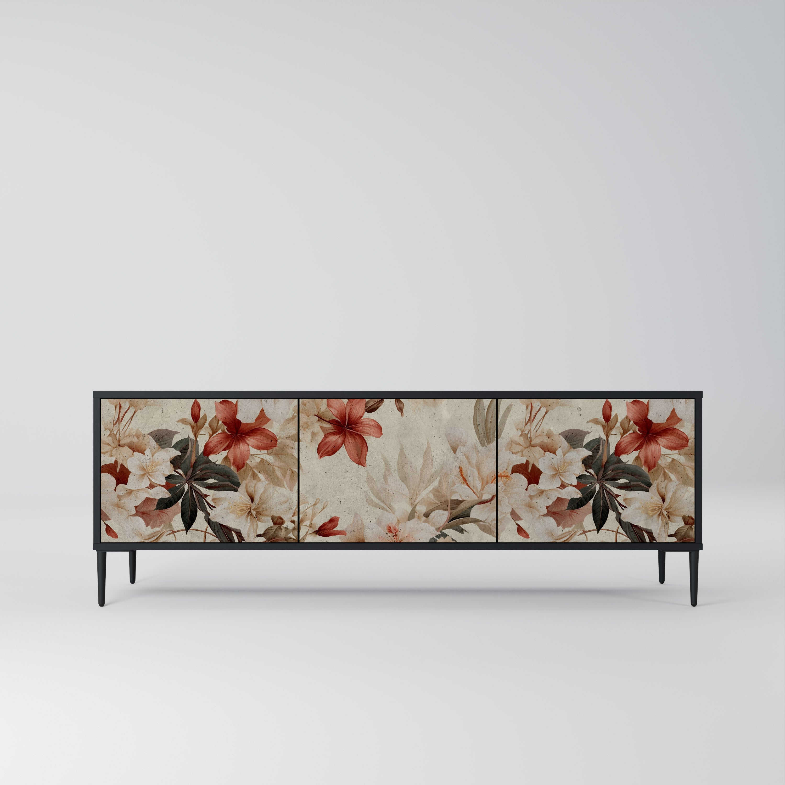 PETAL HARMONY 3-Door TV Stand in Black Finish