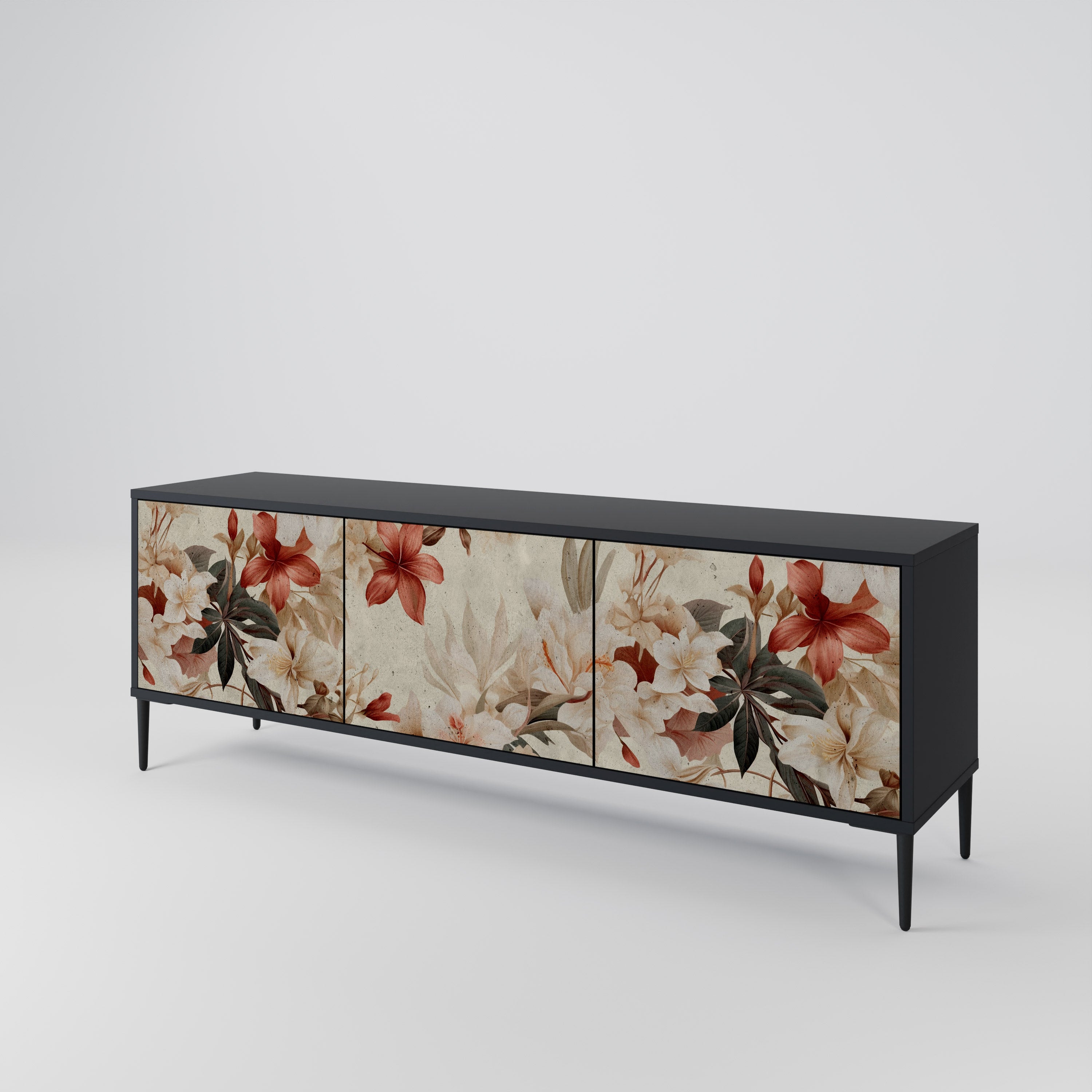 PETAL HARMONY 3-Door TV Stand in Black Finish