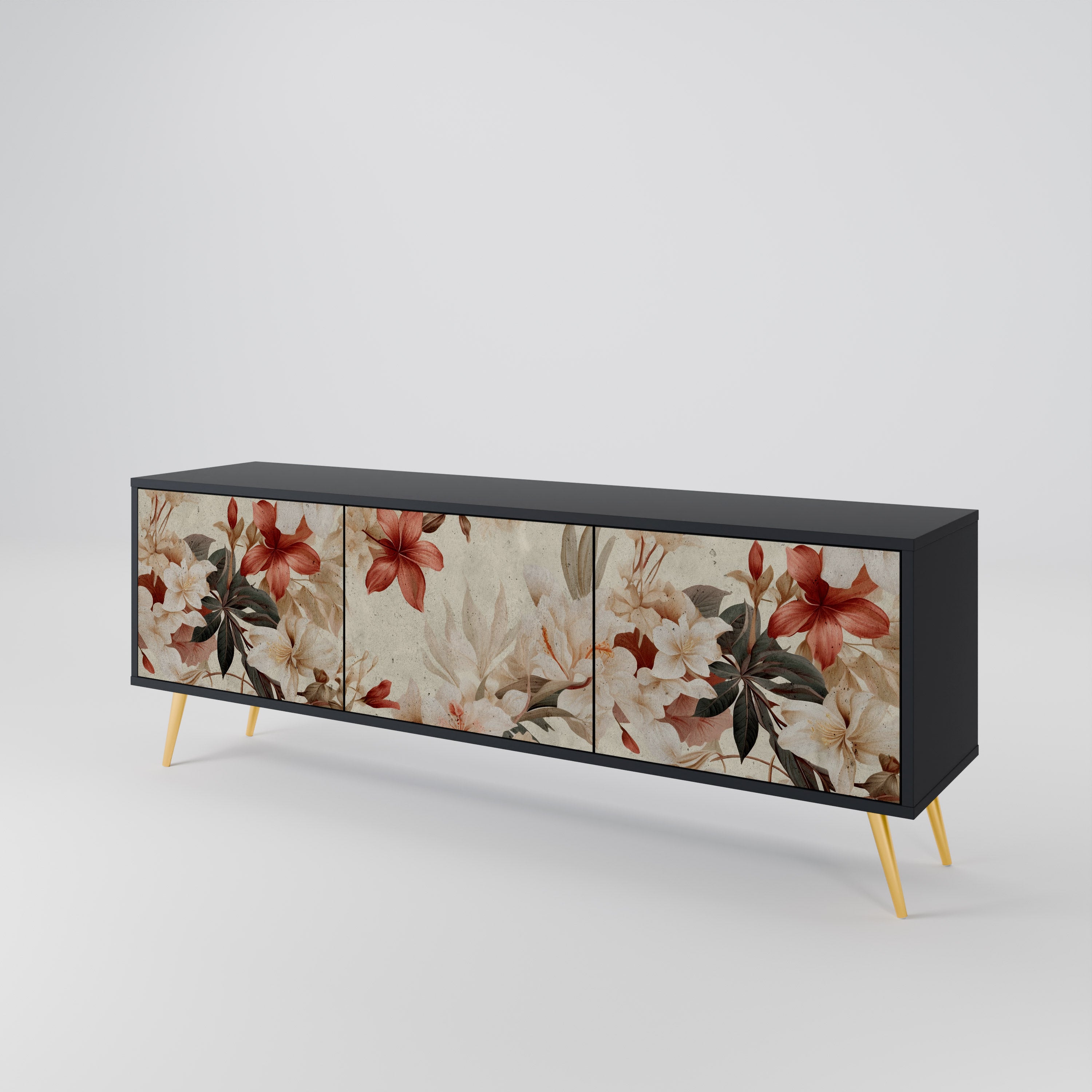 PETAL HARMONY 3-Door TV Stand in Black Finish