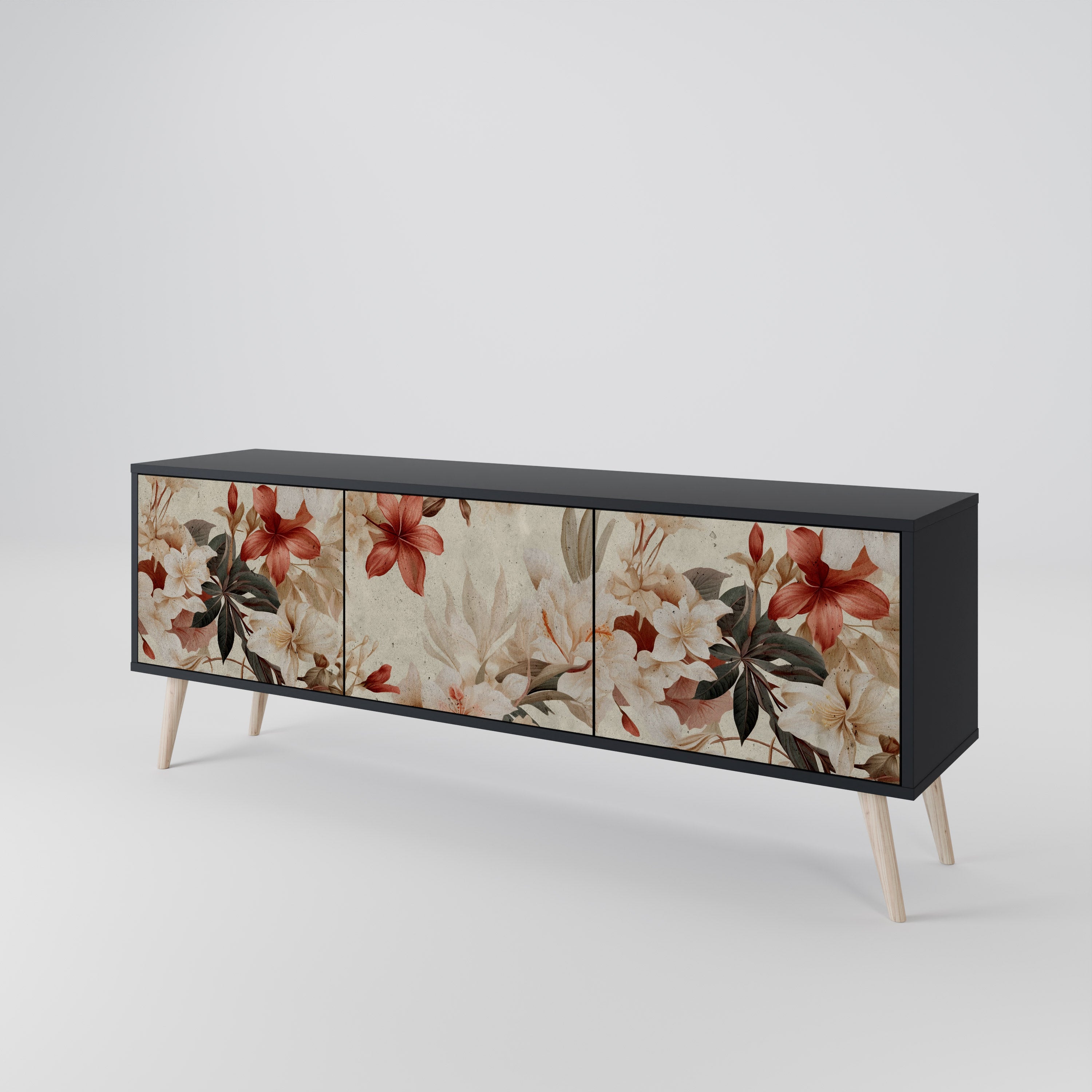 PETAL HARMONY 3-Door TV Stand in Black Finish