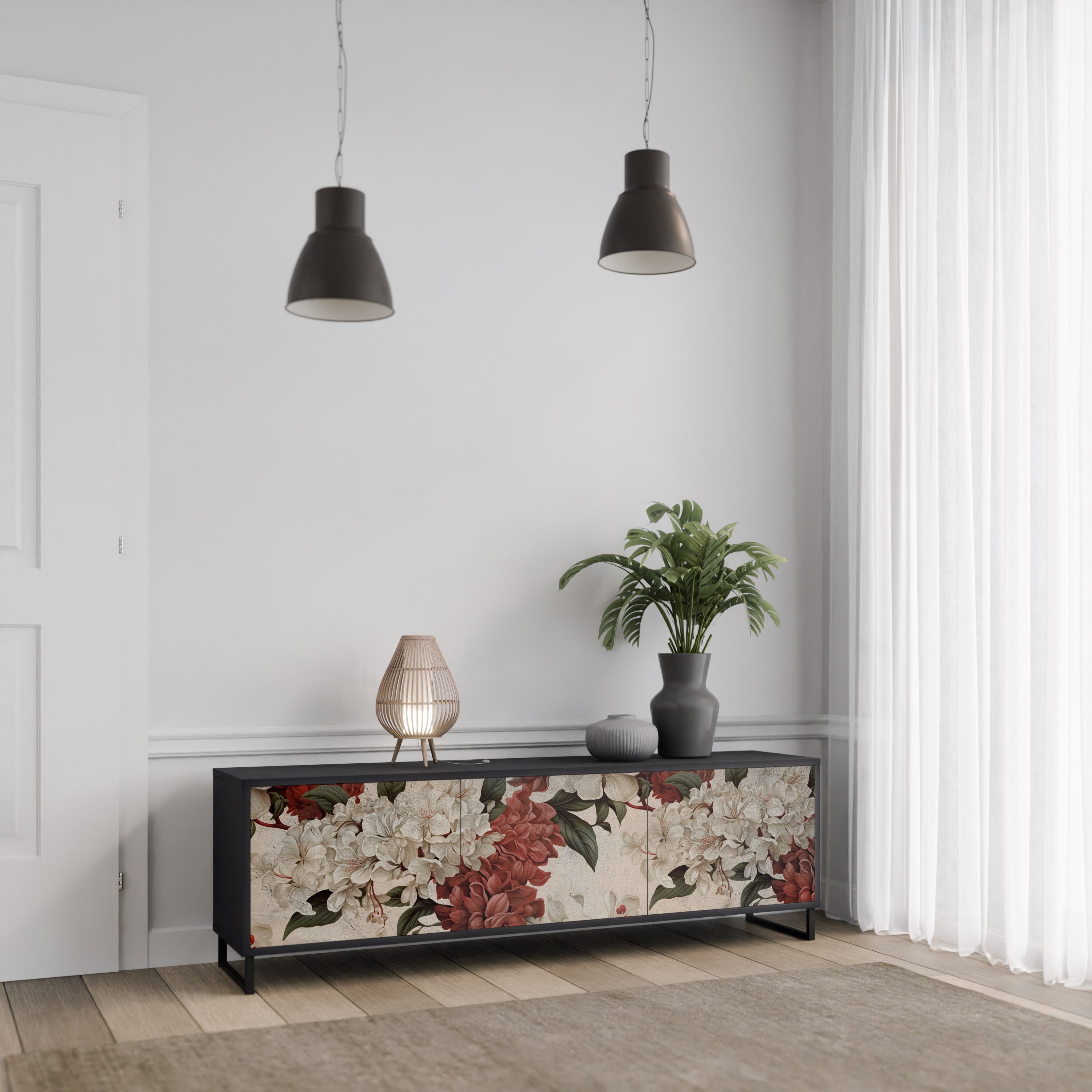 Mueble de TV de 3 puertas EPHEMERAL DAYS en acabado negro