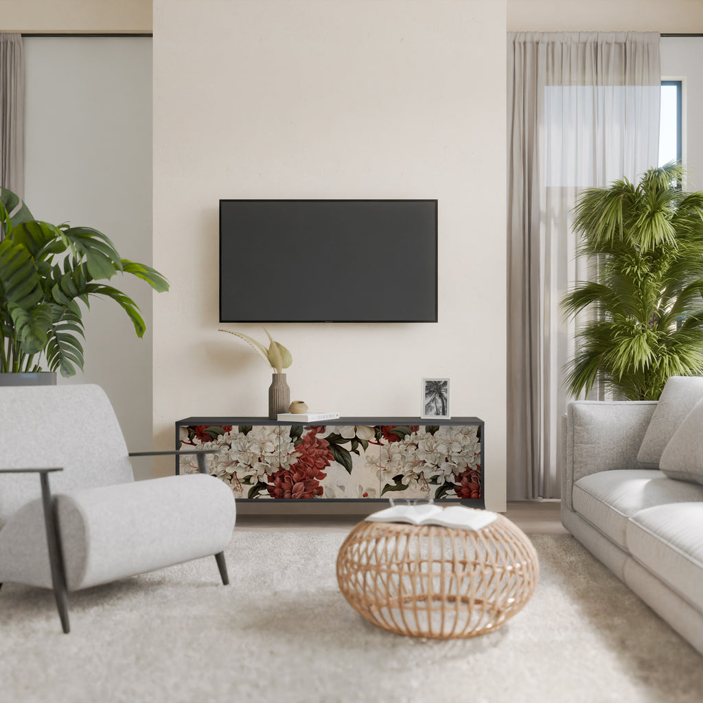 Mueble de TV de 3 puertas EPHEMERAL DAYS en acabado negro