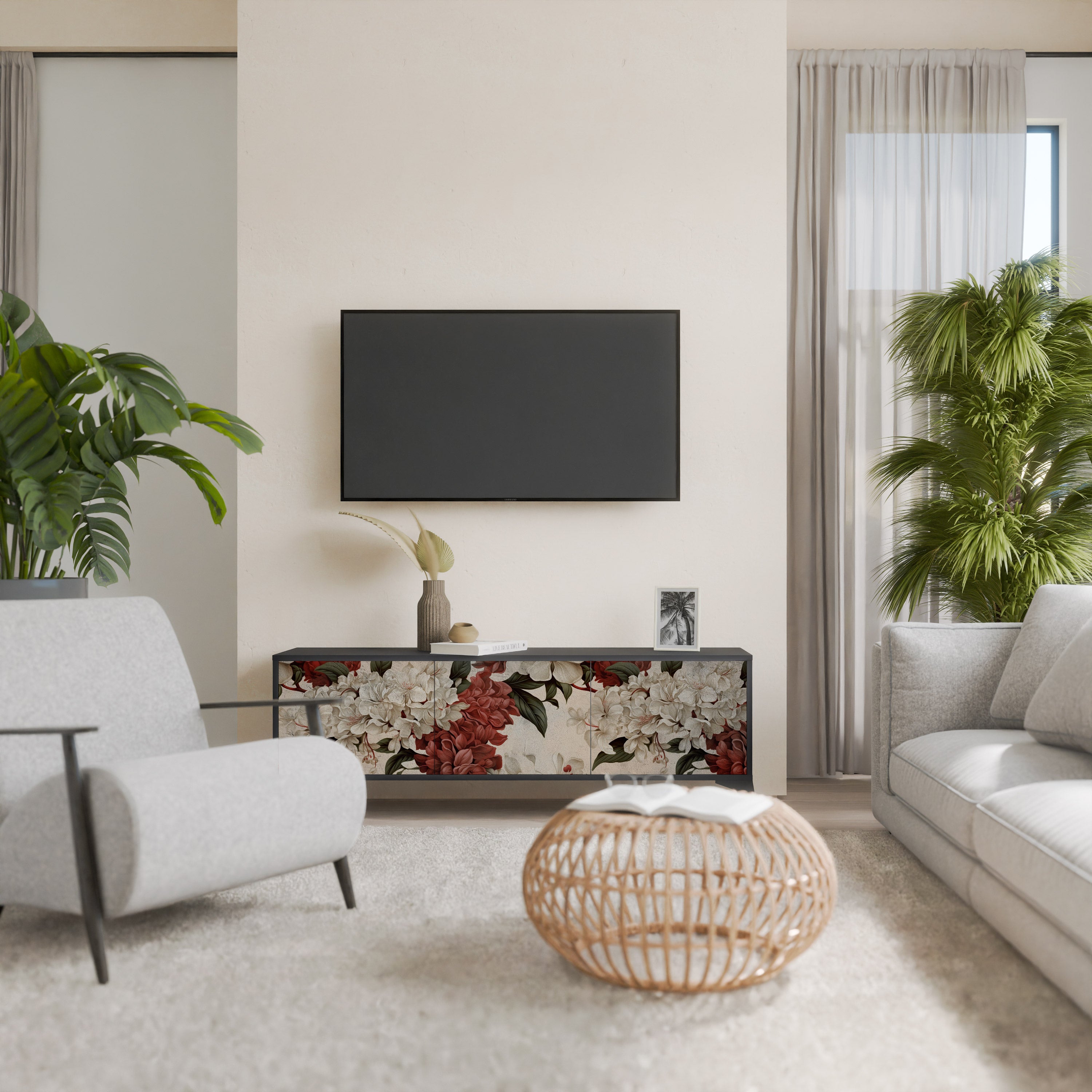 Mueble de TV de 3 puertas EPHEMERAL DAYS en acabado negro