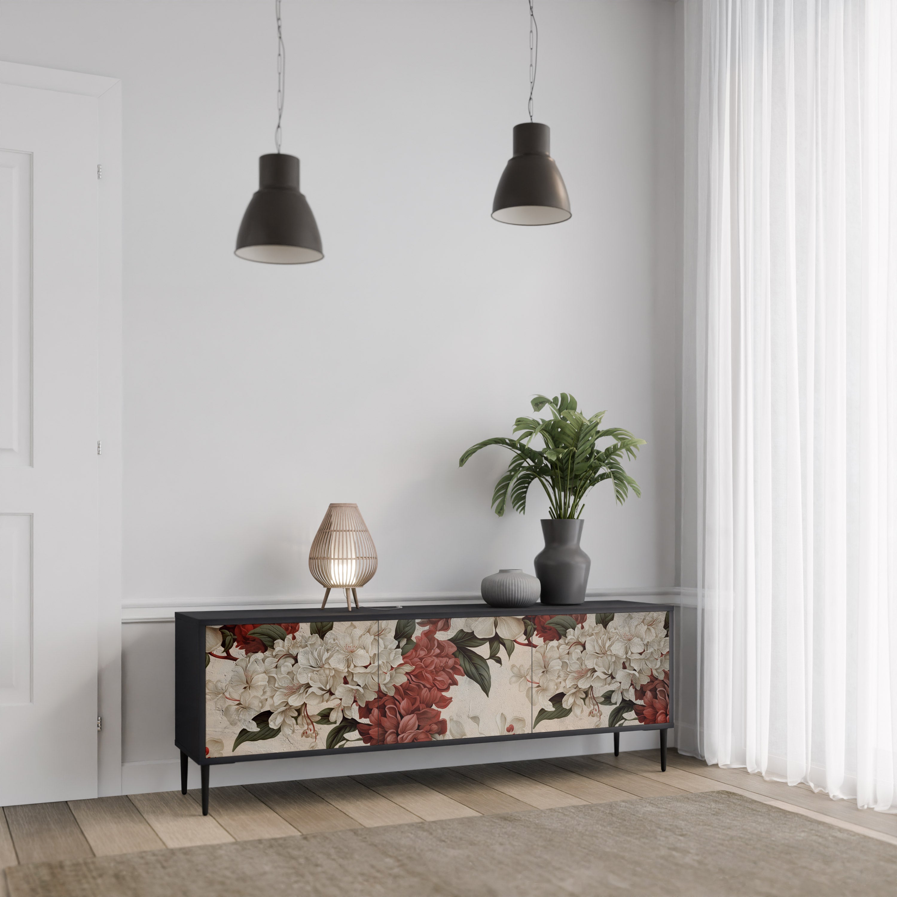 Mueble de TV de 3 puertas EPHEMERAL DAYS en acabado negro