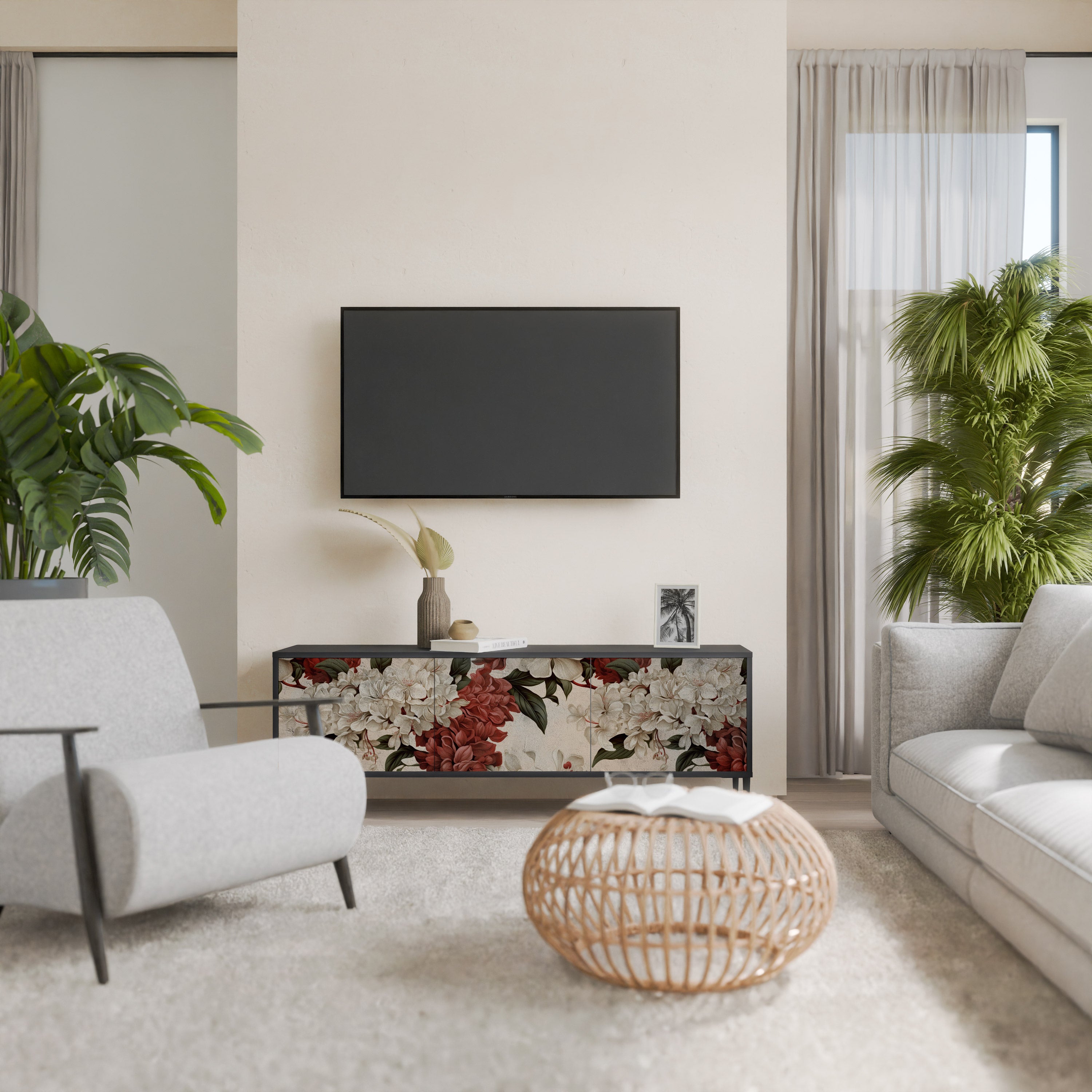 Mueble de TV de 3 puertas EPHEMERAL DAYS en acabado negro