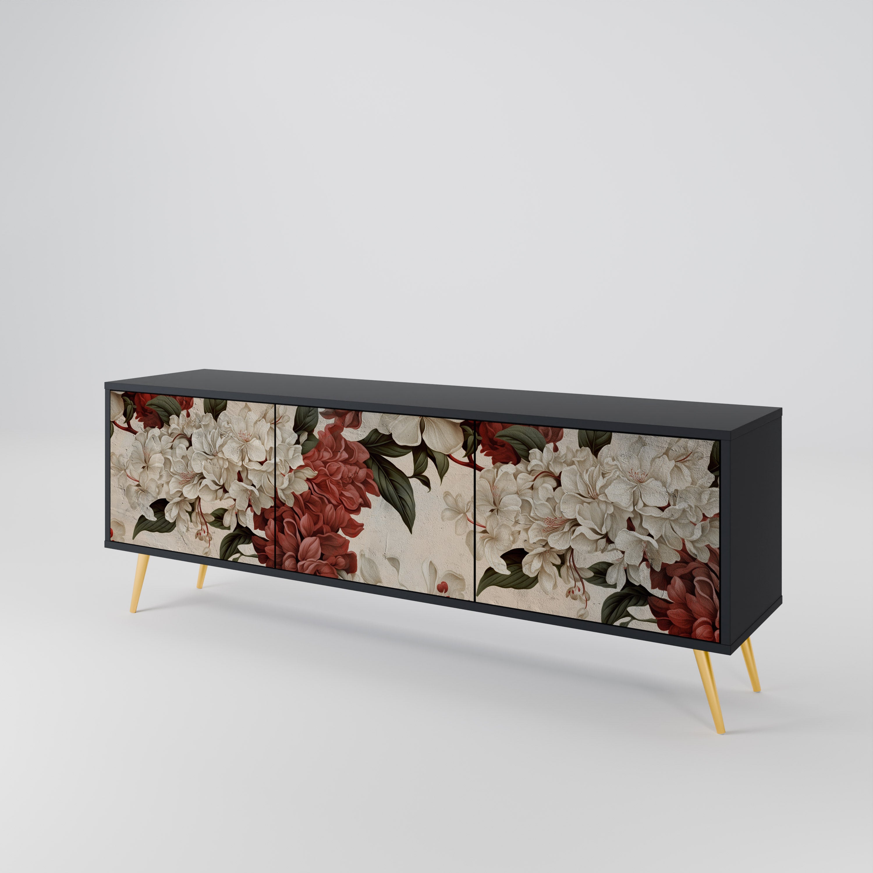 Mueble de TV de 3 puertas EPHEMERAL DAYS en acabado negro
