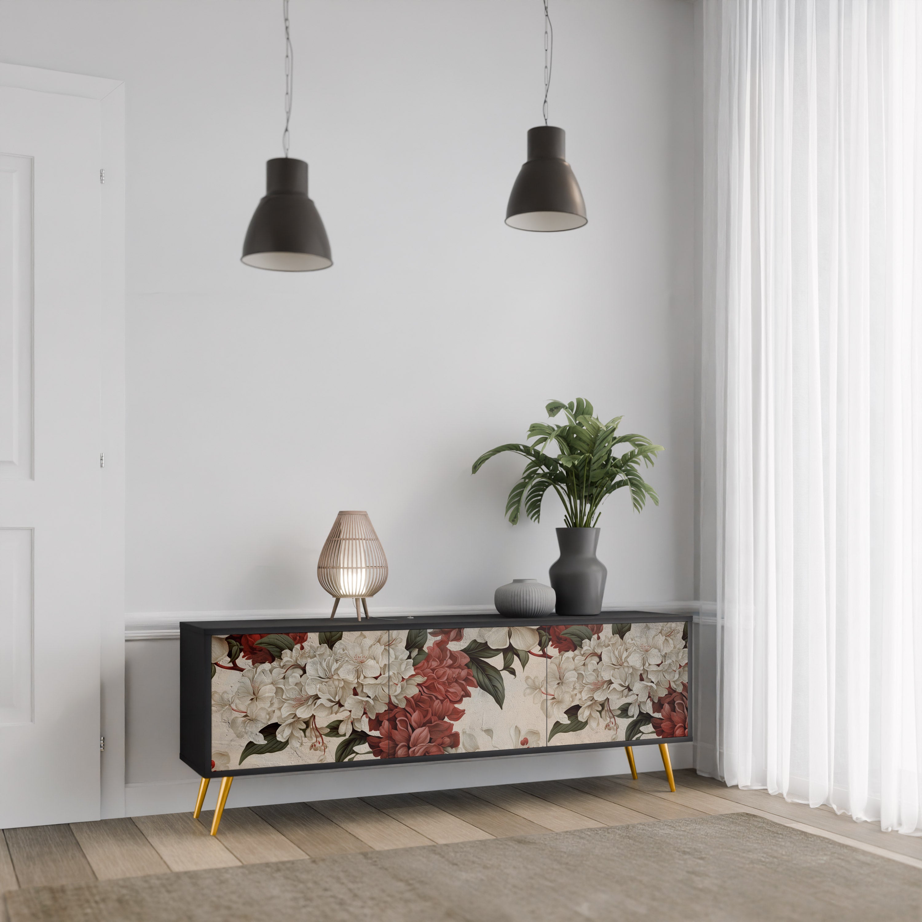 Mueble de TV de 3 puertas EPHEMERAL DAYS en acabado negro