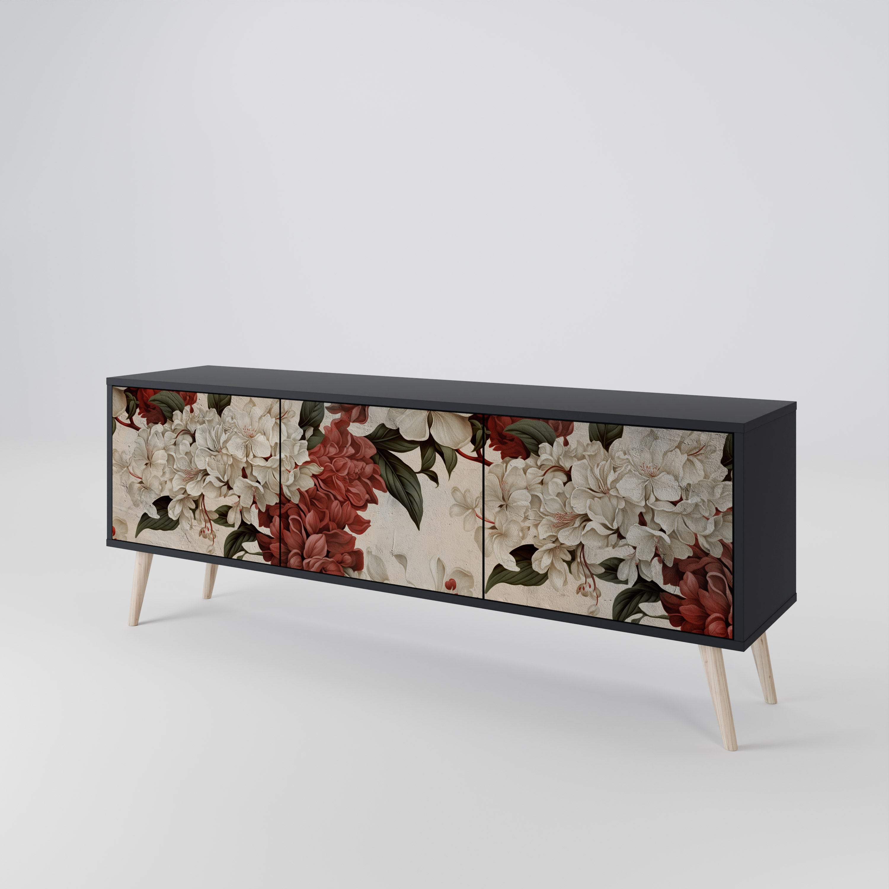 Mueble de TV de 3 puertas EPHEMERAL DAYS en acabado negro
