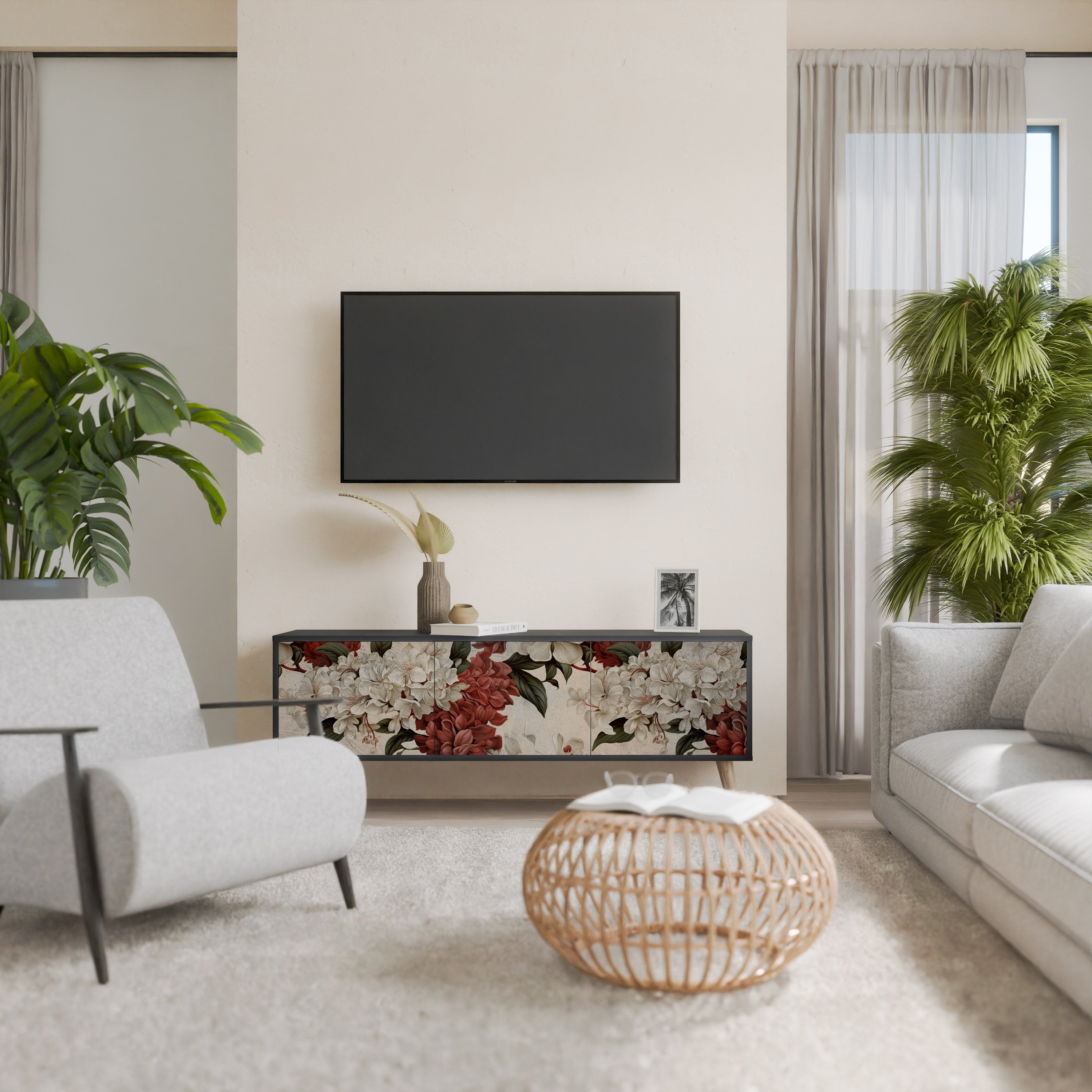 Mueble de TV de 3 puertas EPHEMERAL DAYS en acabado negro