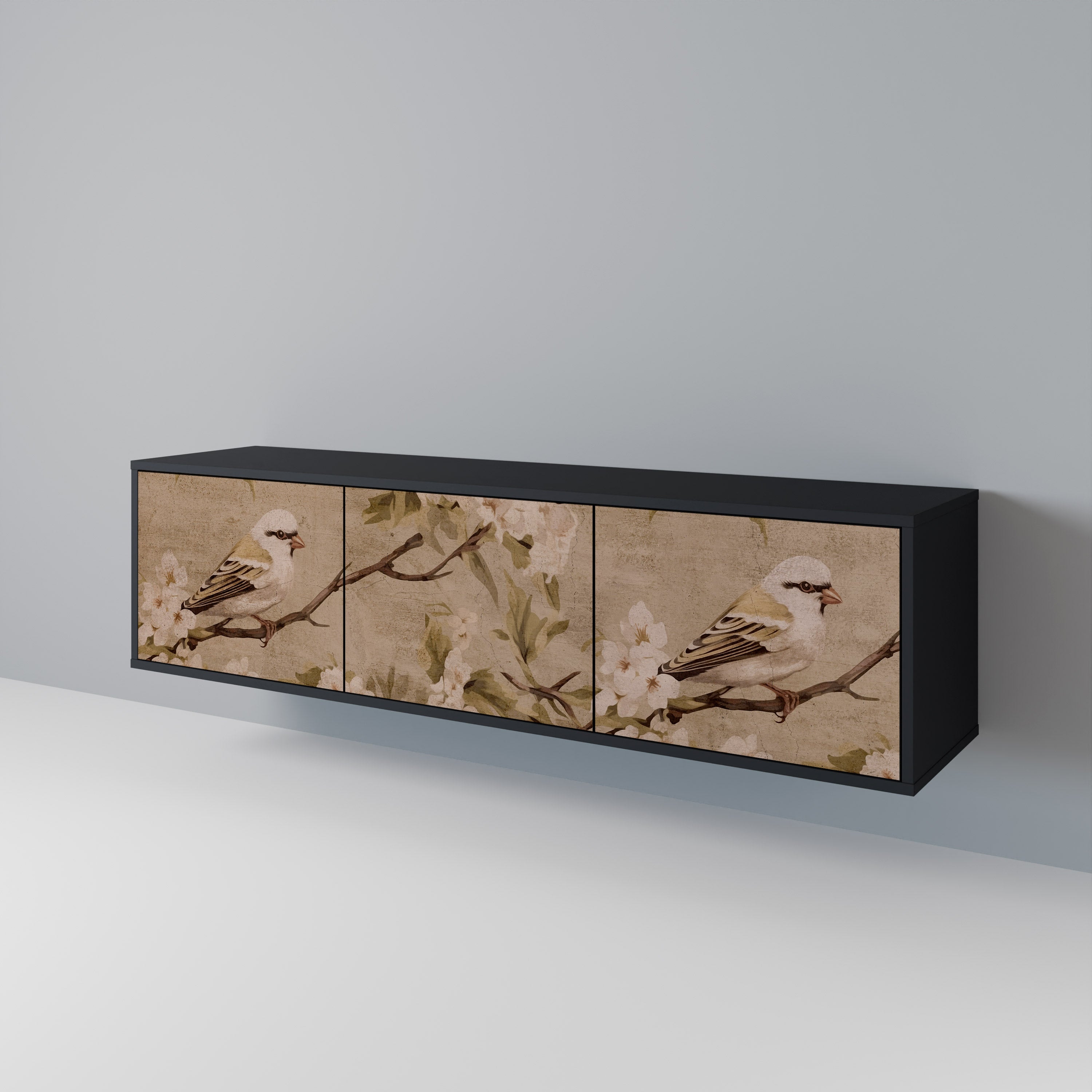Mueble de TV PETAL DISTINGUISH de 3 puertas con acabado negro