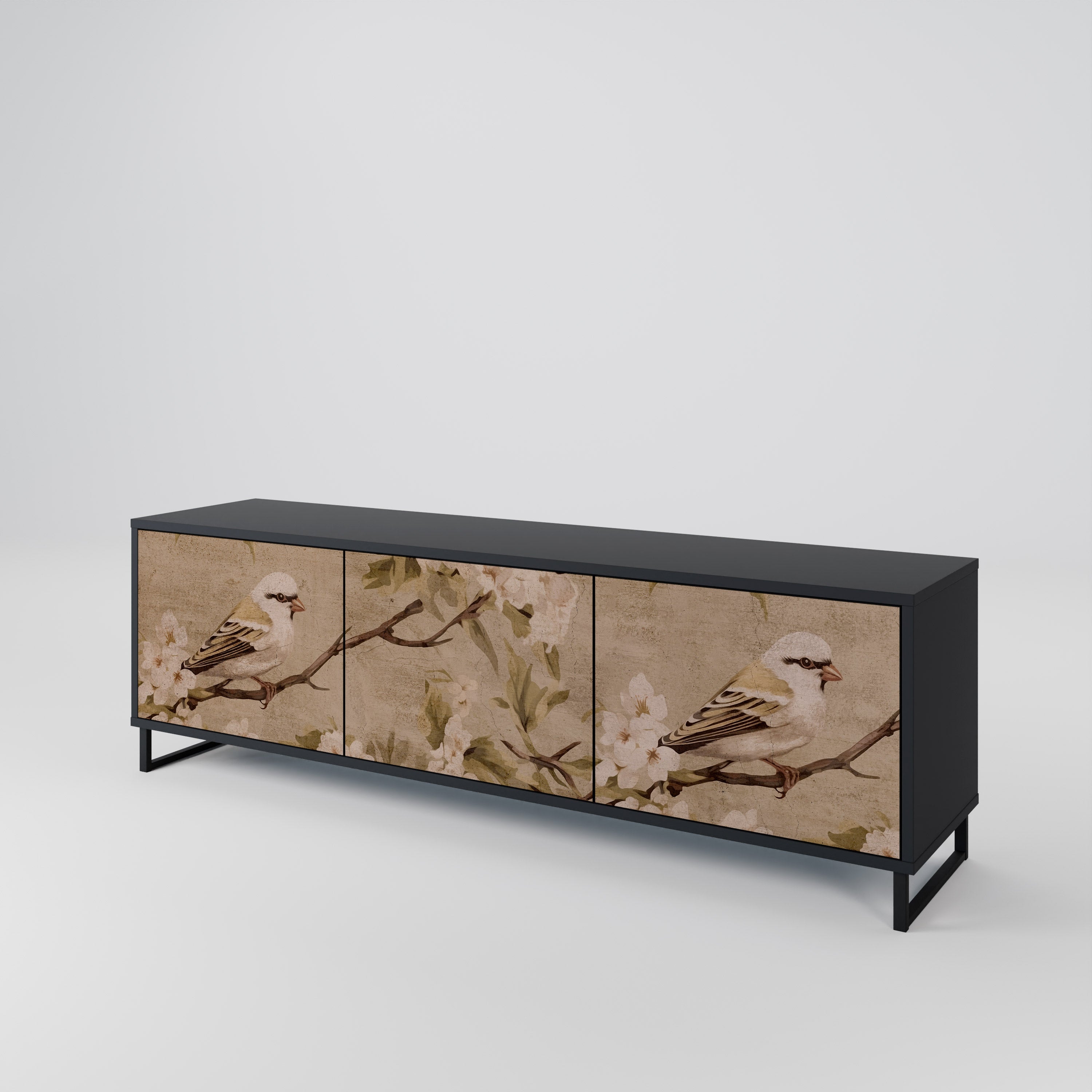 Mueble de TV PETAL DISTINGUISH de 3 puertas con acabado negro