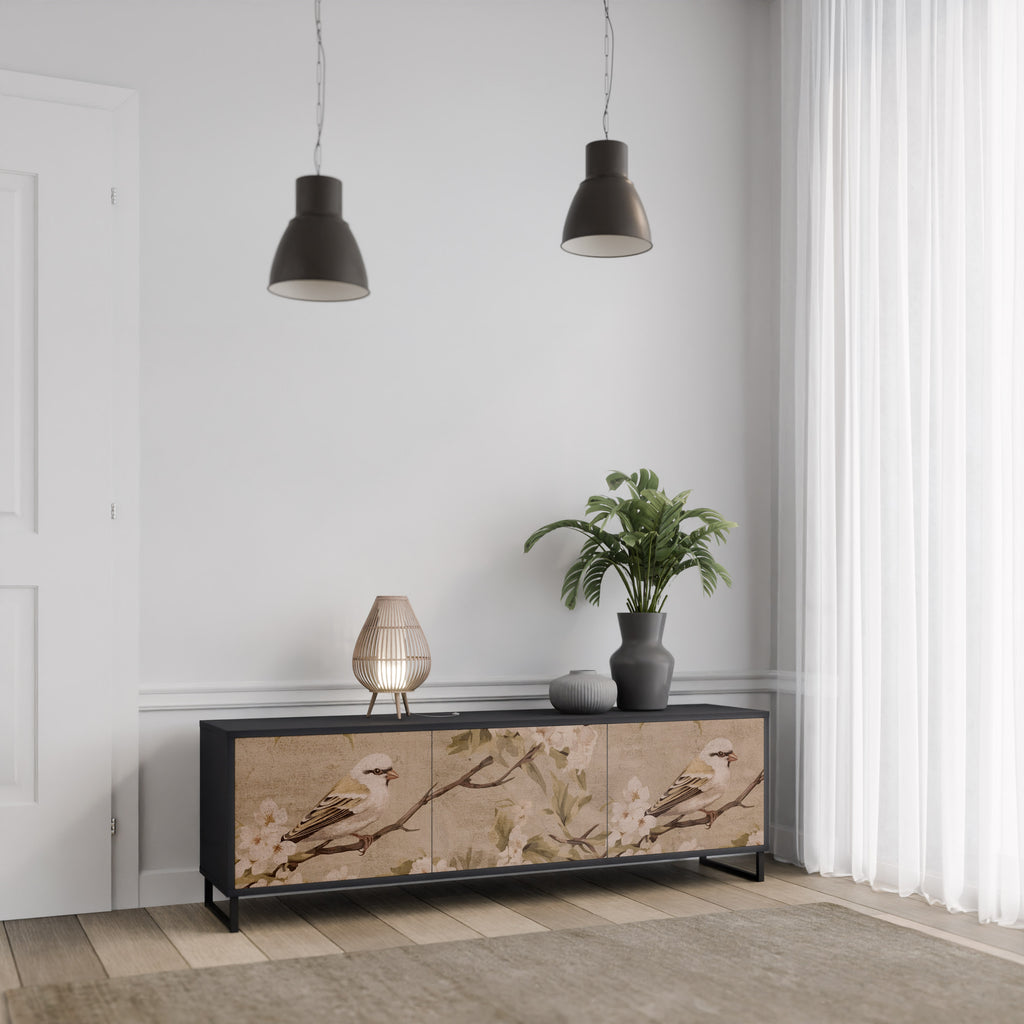 Mueble de TV PETAL DISTINGUISH de 3 puertas con acabado negro
