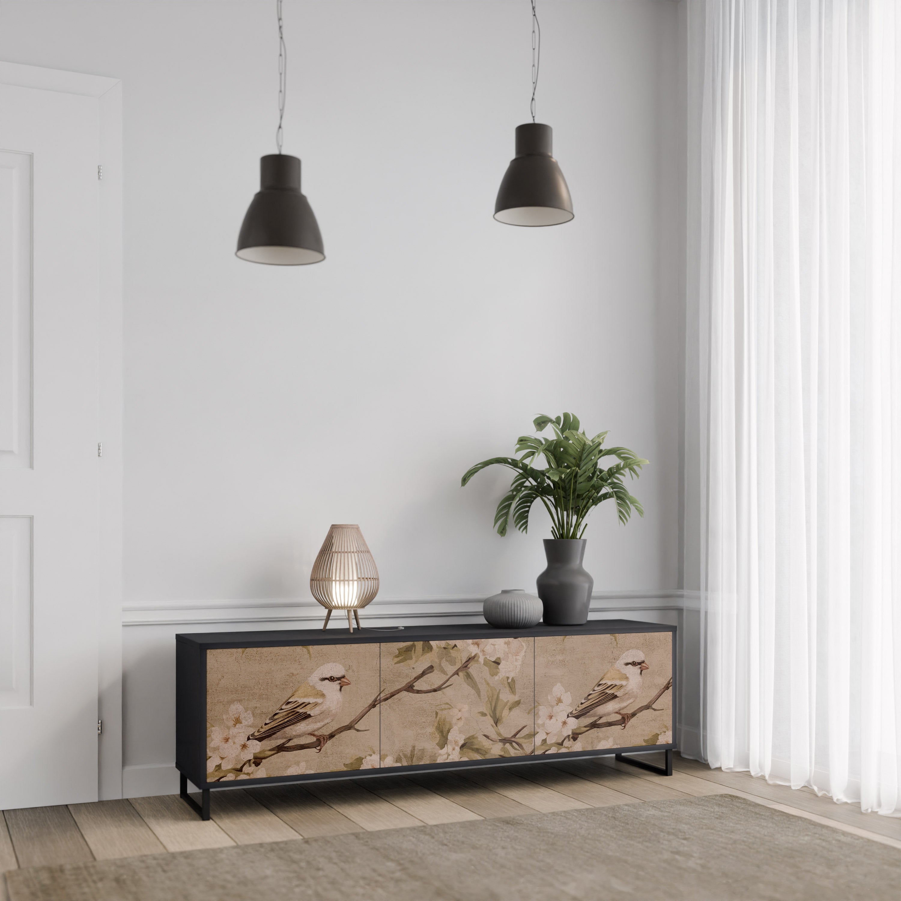 Mueble de TV PETAL DISTINGUISH de 3 puertas con acabado negro