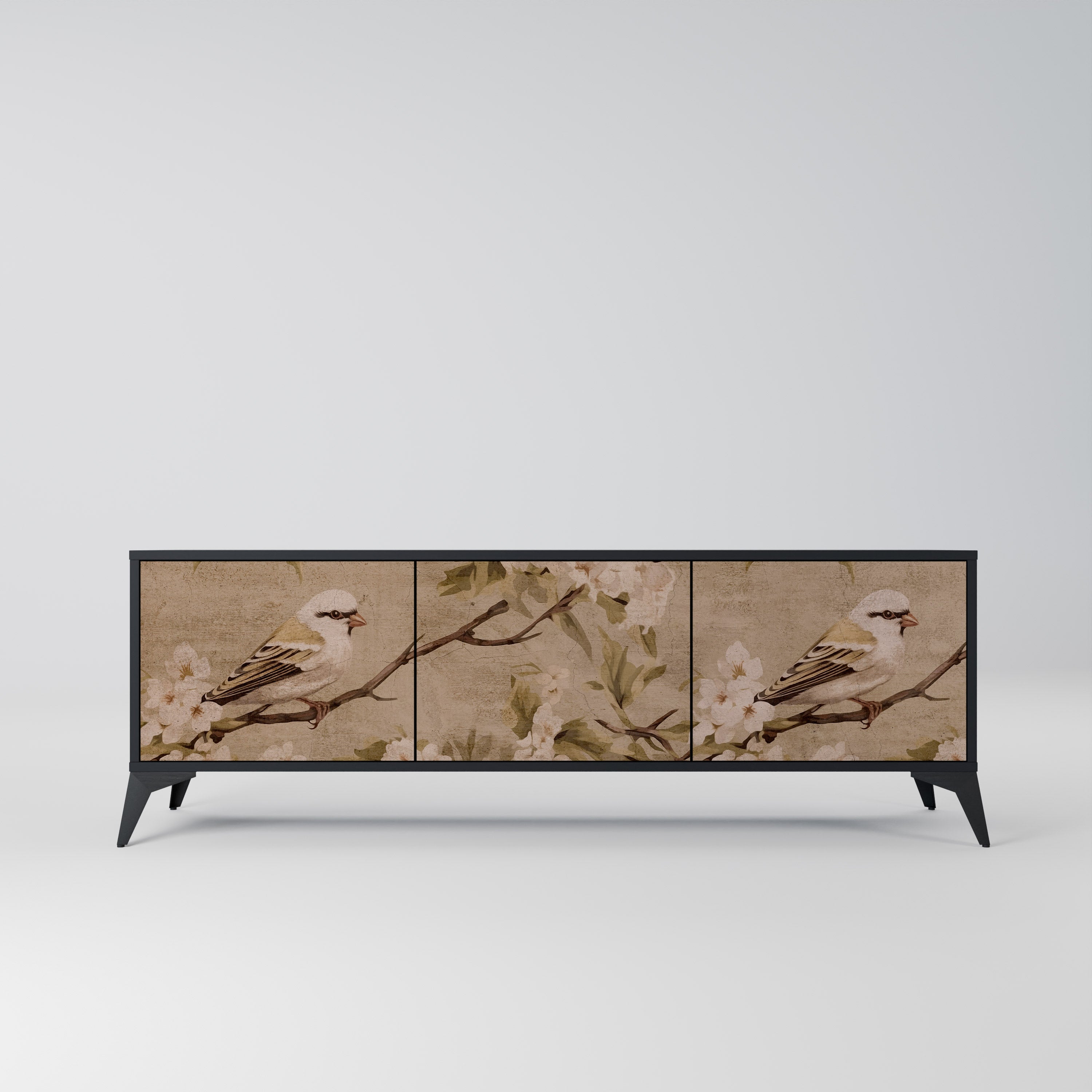 Mueble de TV PETAL DISTINGUISH de 3 puertas con acabado negro