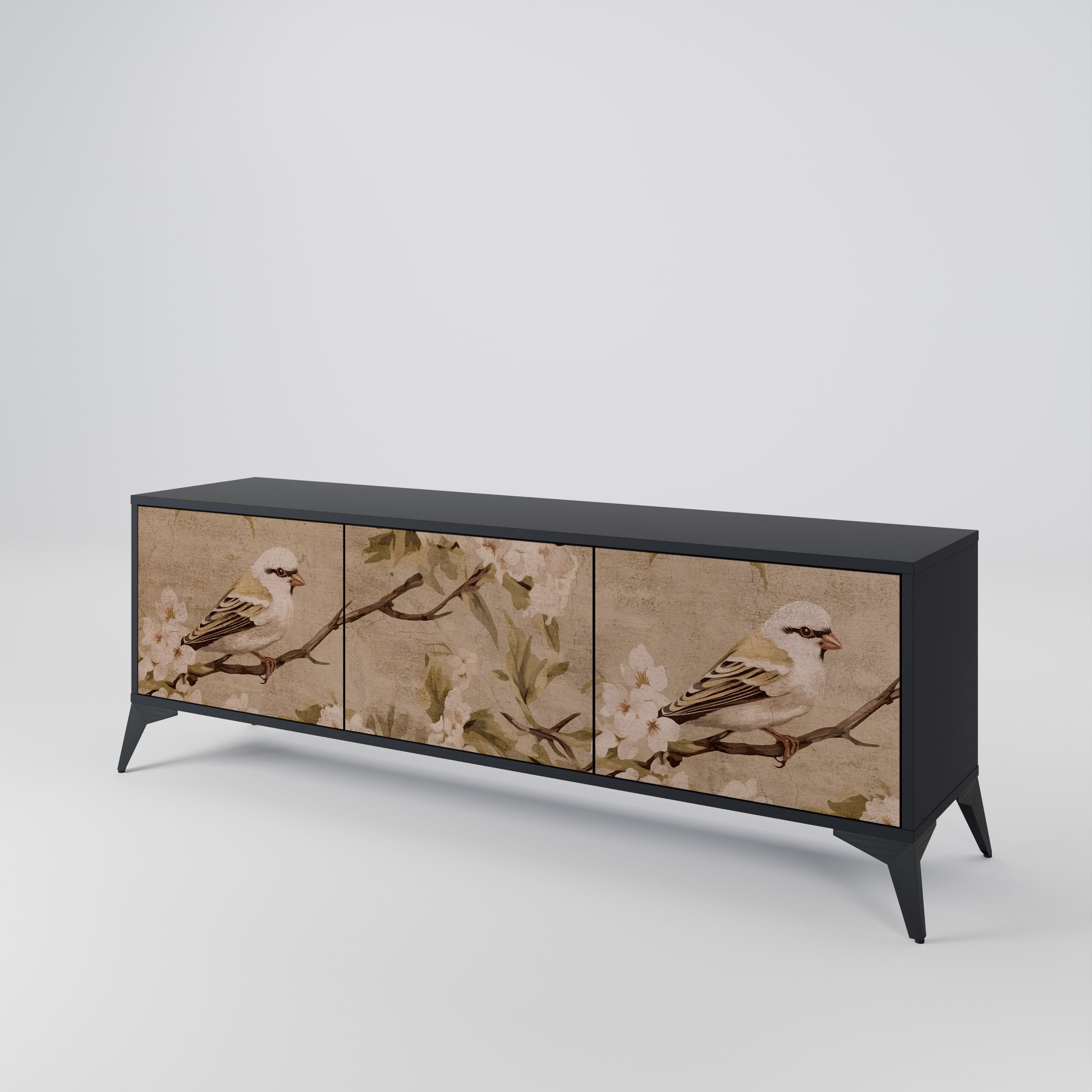 Mueble de TV PETAL DISTINGUISH de 3 puertas con acabado negro