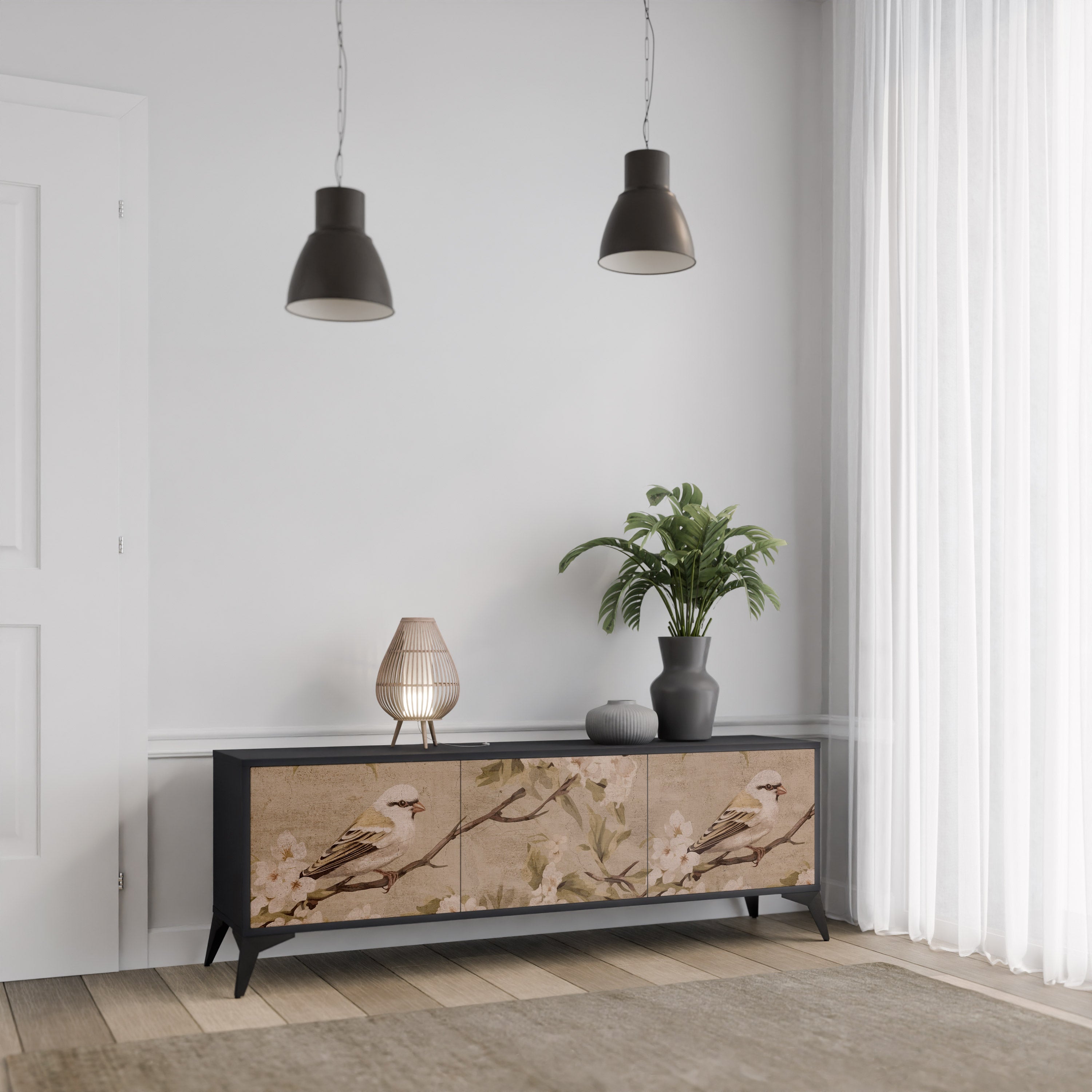 Mueble de TV PETAL DISTINGUISH de 3 puertas con acabado negro