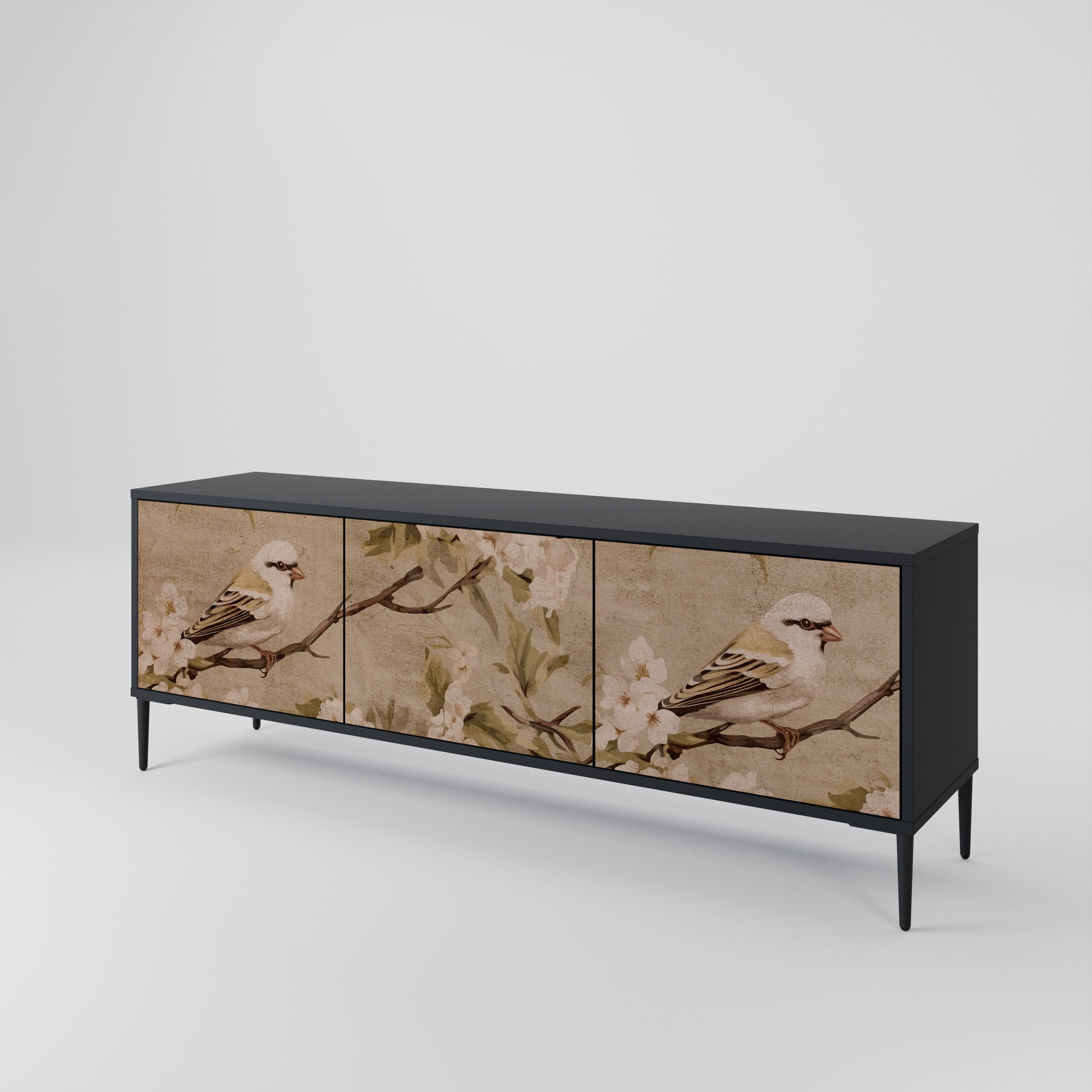 Mueble de TV PETAL DISTINGUISH de 3 puertas con acabado negro