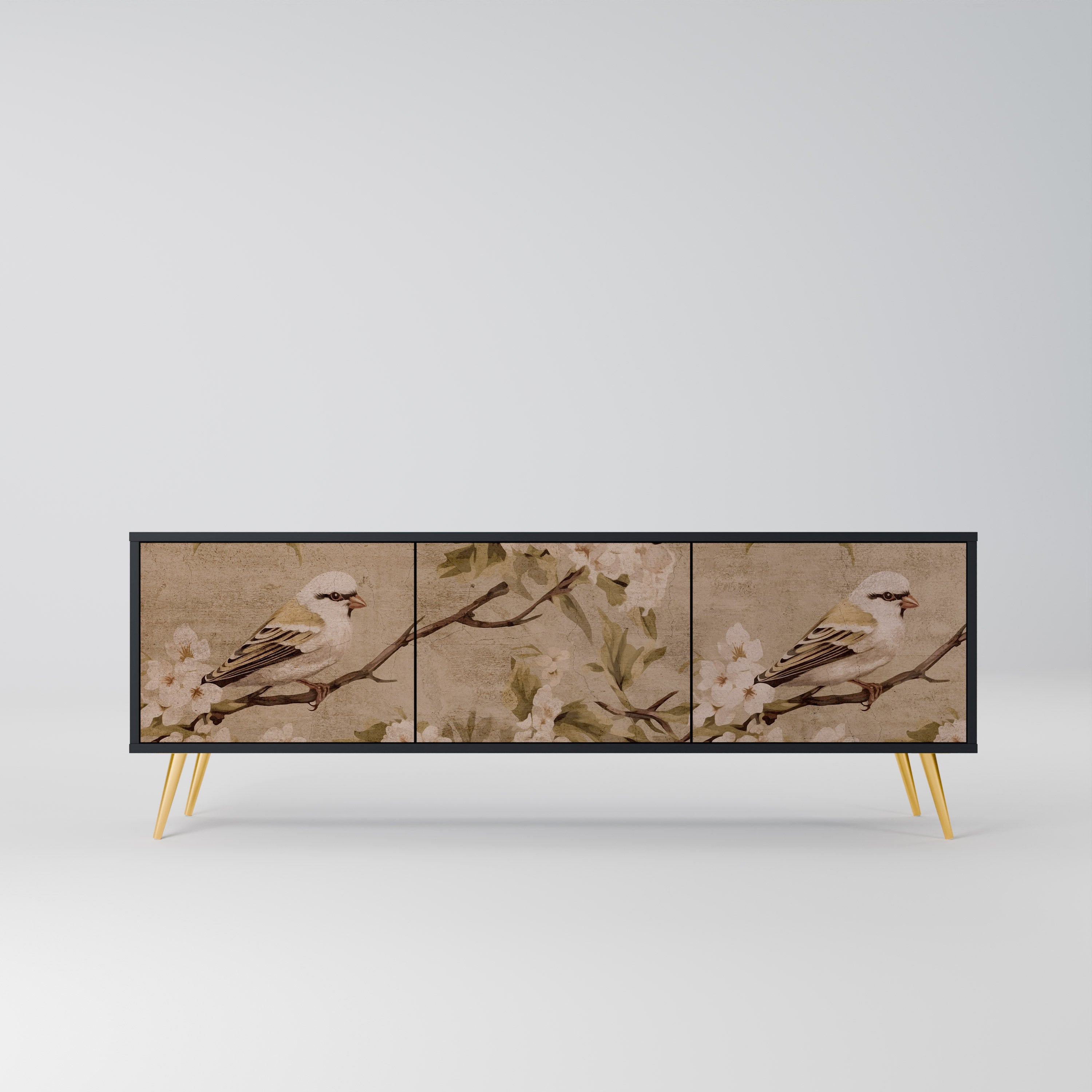 Mueble de TV PETAL DISTINGUISH de 3 puertas con acabado negro